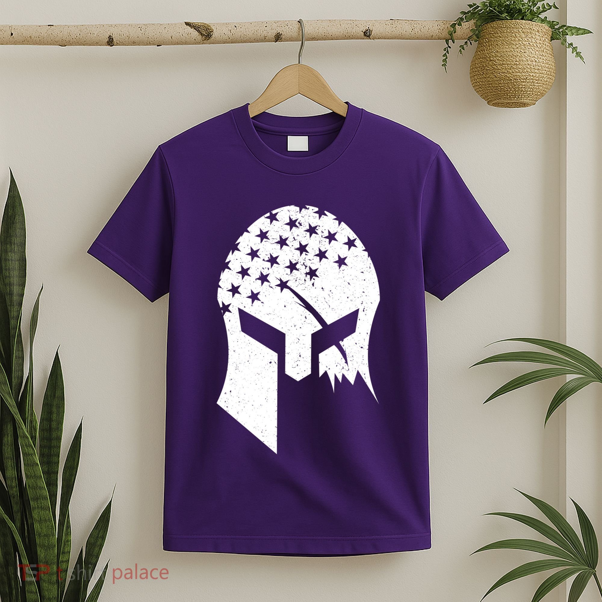 USA American Flag Warrior Skull Helmet T-Shirt
