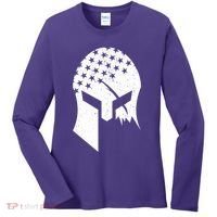 USA American Flag Warrior Skull Helmet Women's Long Sleeve Shirt thumb 0