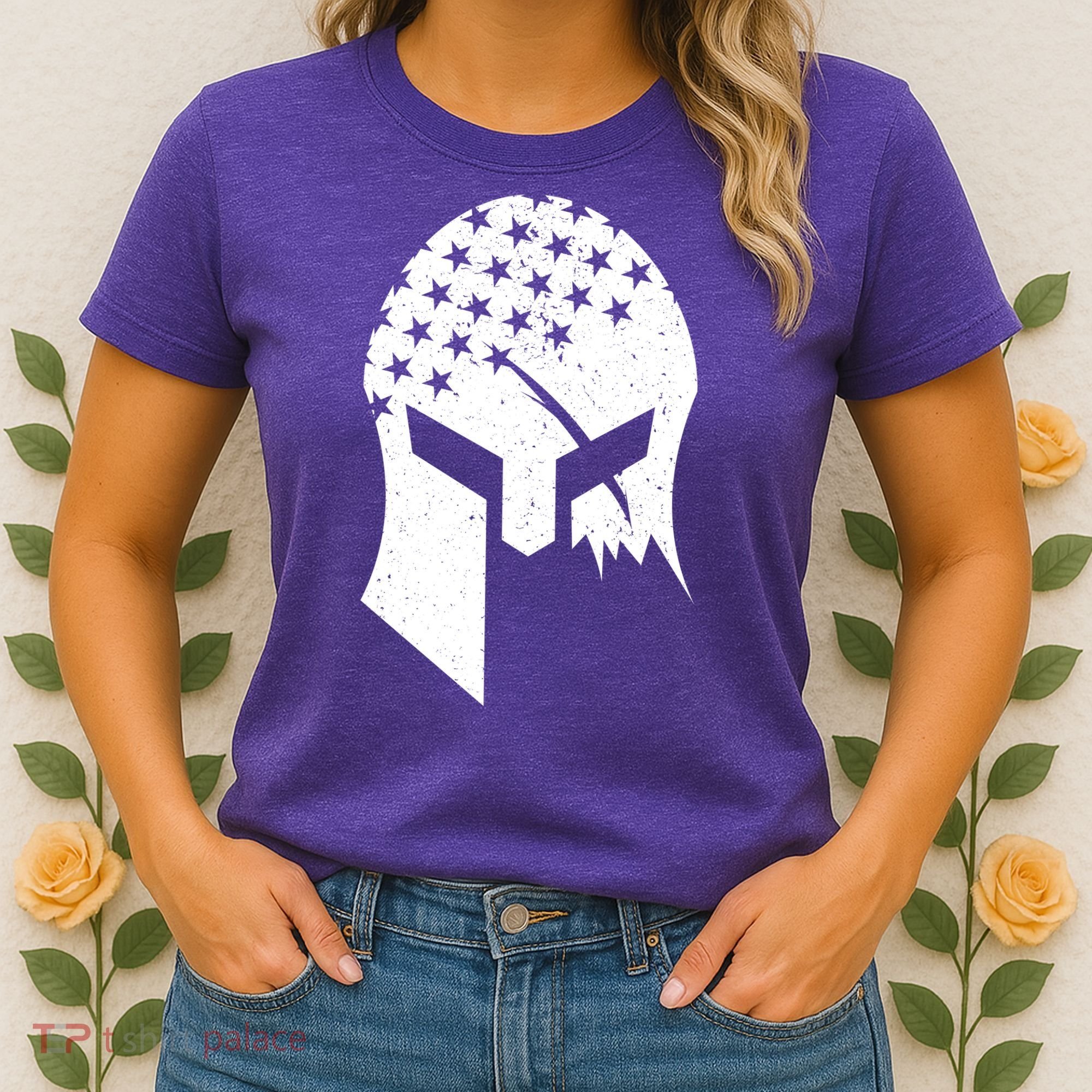 USA American Flag Warrior Skull Helmet Women's T-Shirt
