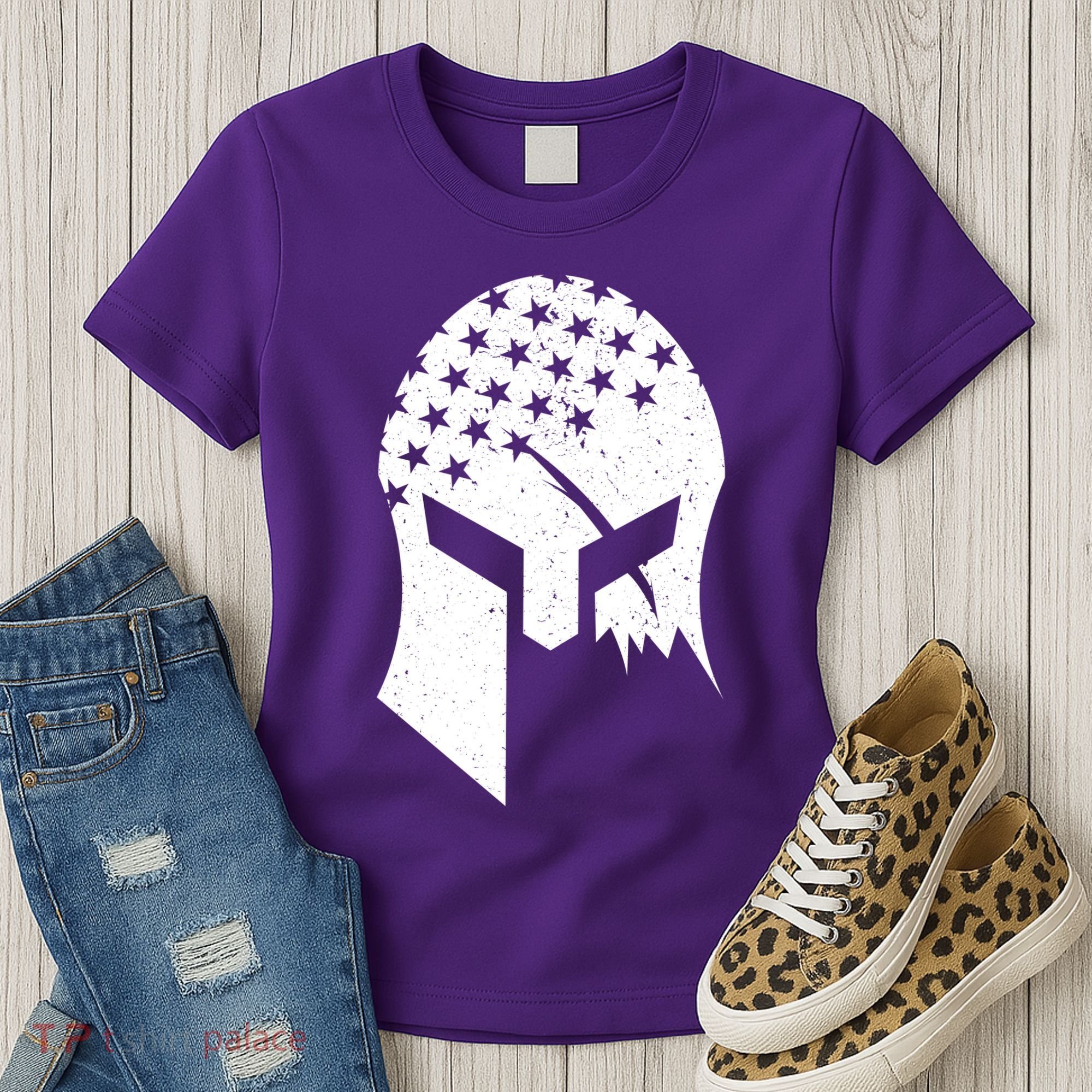 USA American Flag Warrior Skull Helmet Women's T-Shirt