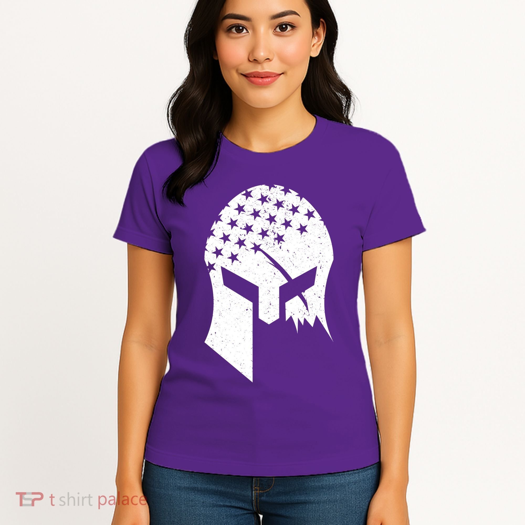 USA American Flag Warrior Skull Helmet Women's T-Shirt
