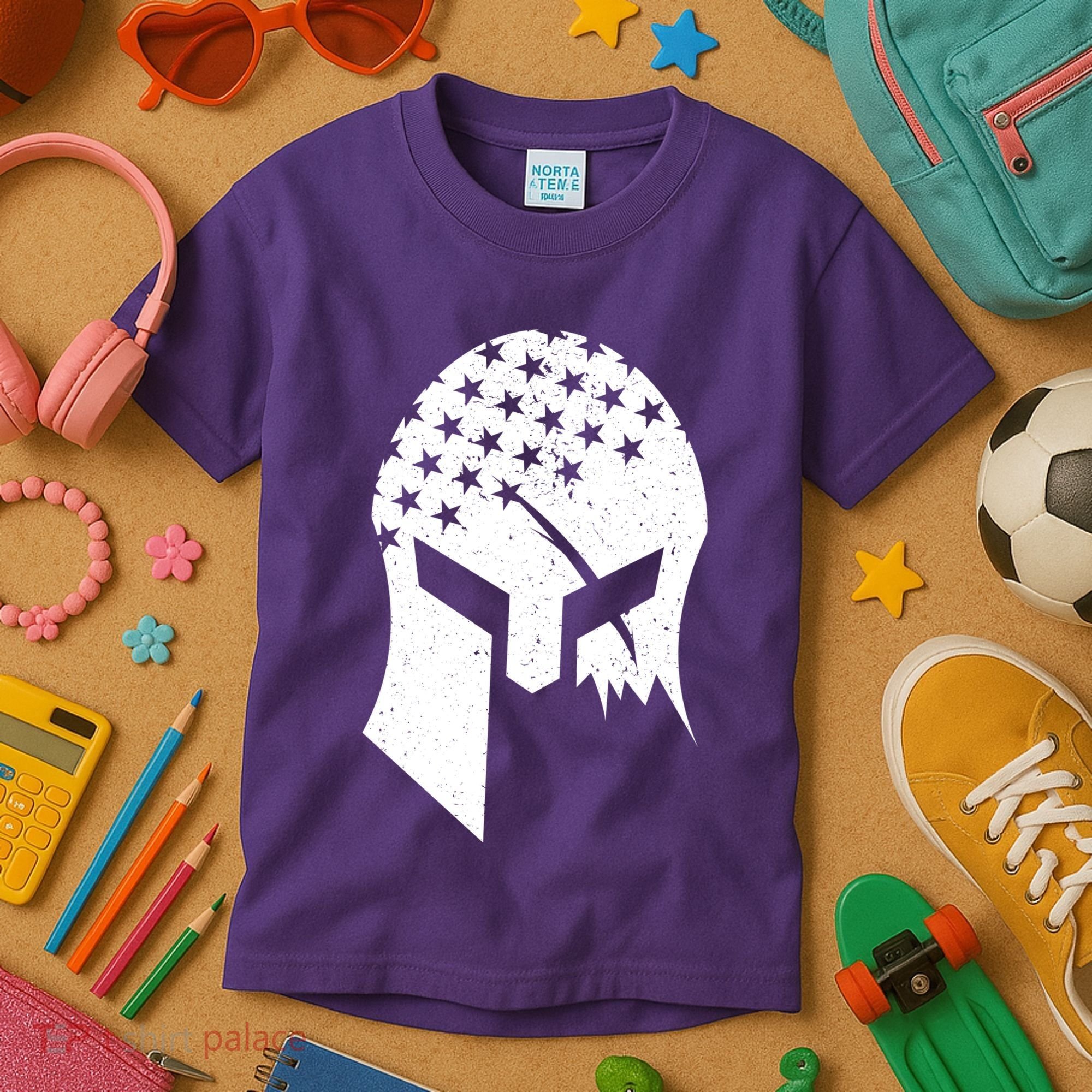 USA American Flag Warrior Skull Helmet Kids T-Shirt