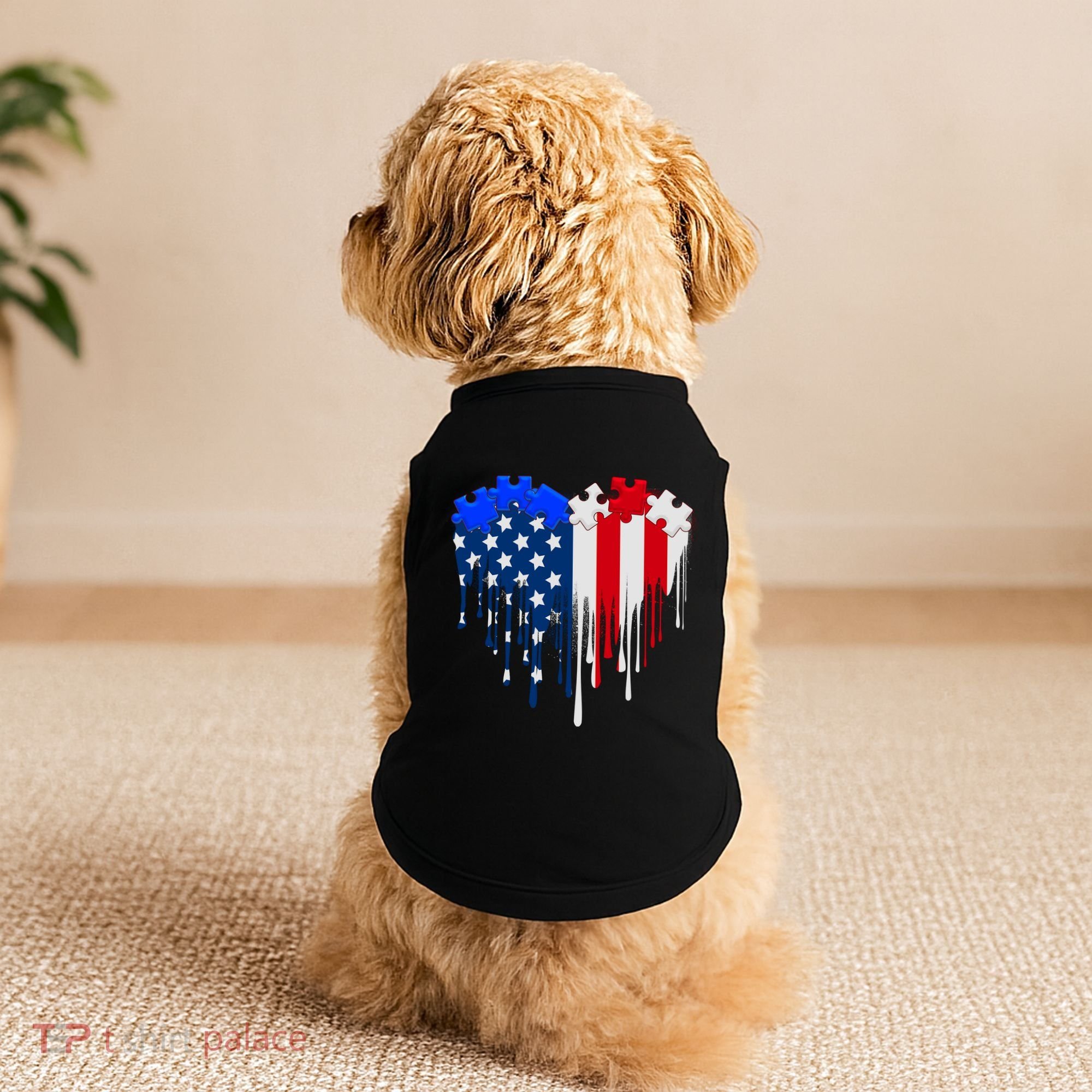 USA American Flag Puzzle Heart Doggie Tank