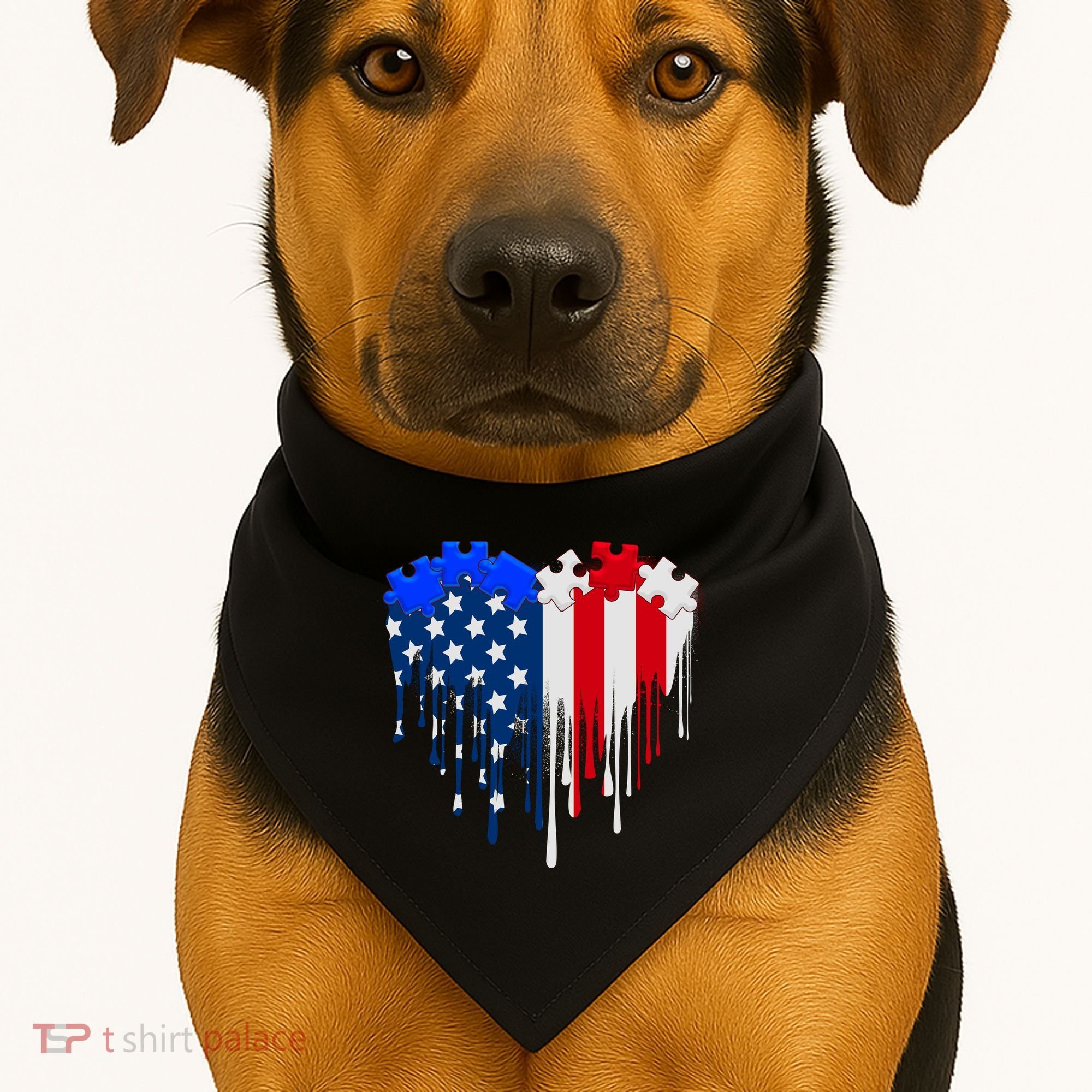 USA American Flag Puzzle Heart USA-Made Doggie Bandana