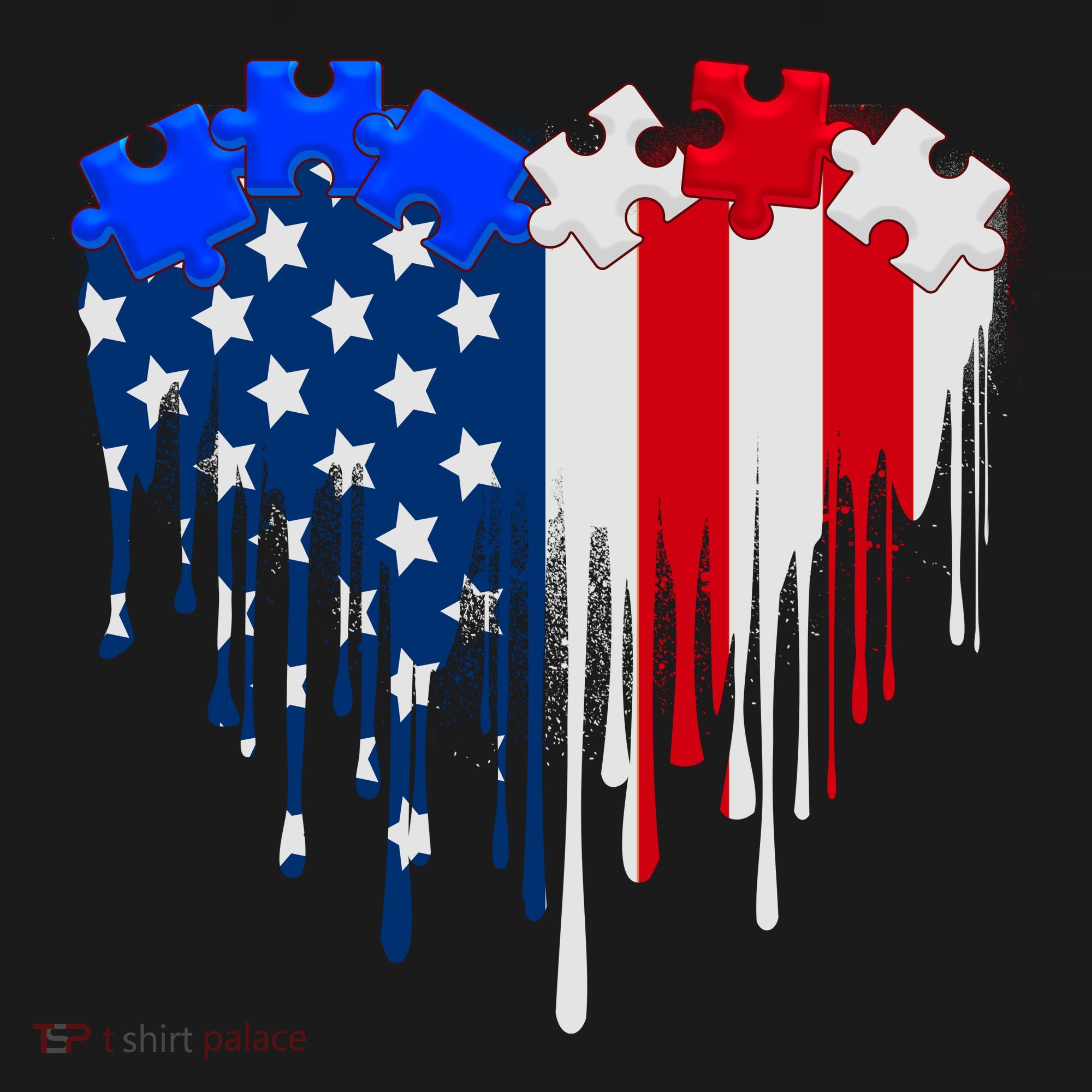 USA American Flag Puzzle Heart Bucket Hat