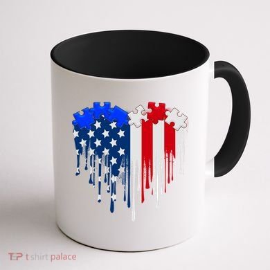 USA American Flag Puzzle Heart Coffee Mug back