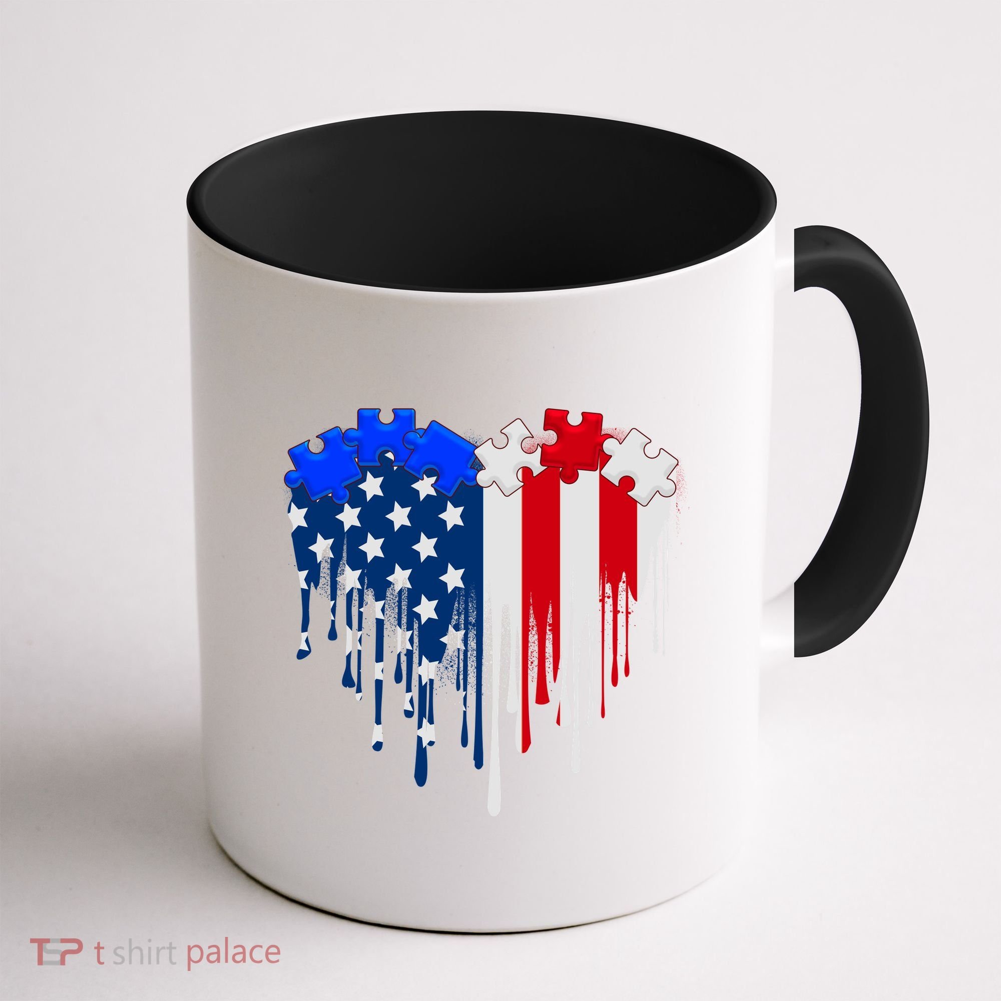 USA American Flag Puzzle Heart Coffee Mug