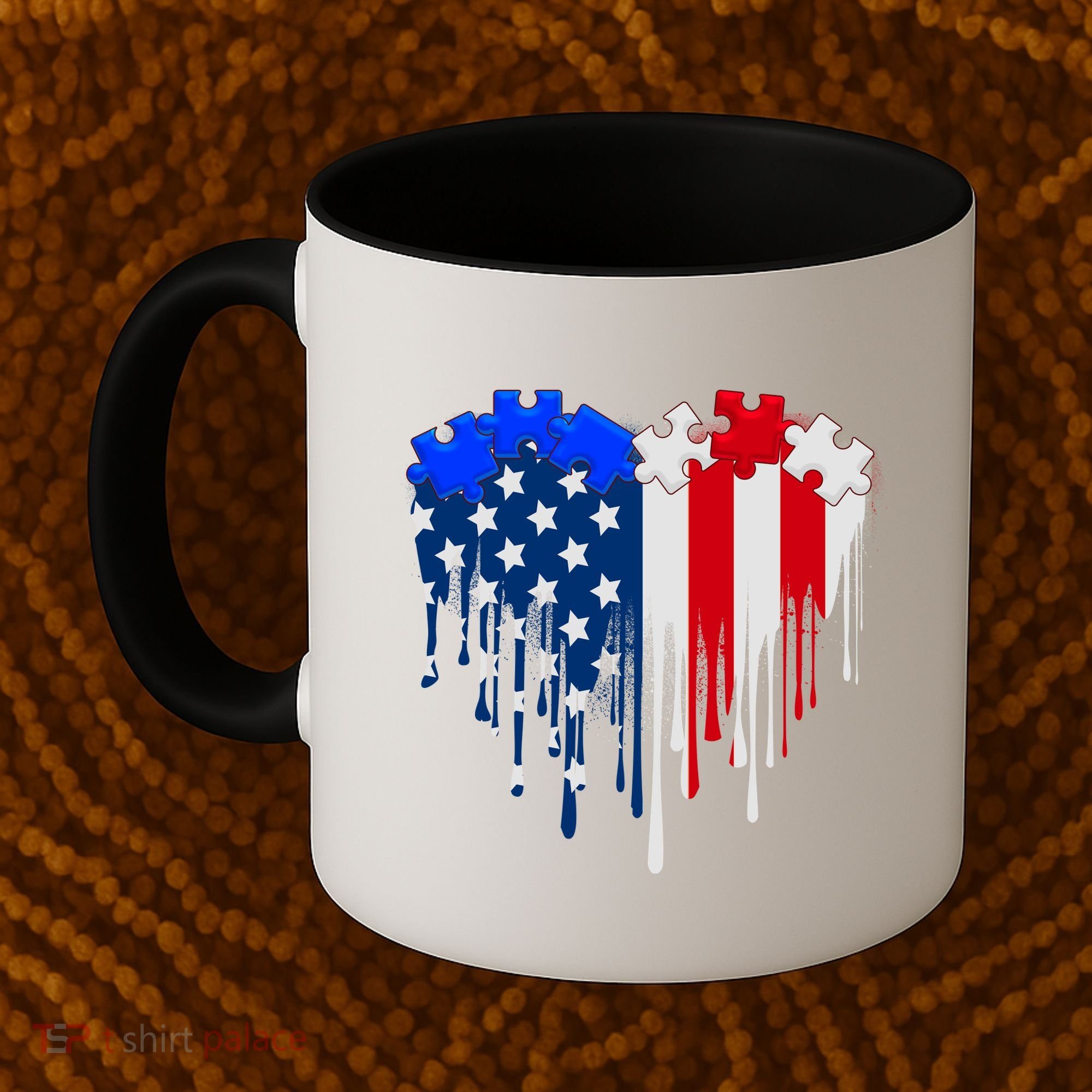 USA American Flag Puzzle Heart Coffee Mug