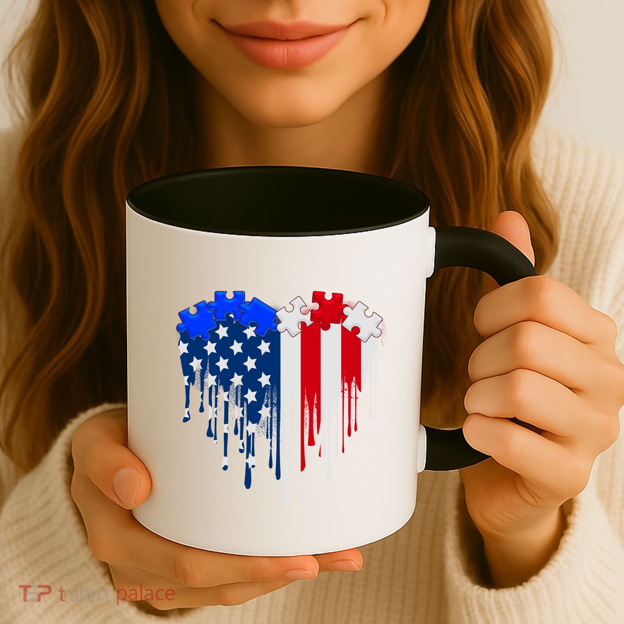 USA American Flag Puzzle Heart Coffee Mug