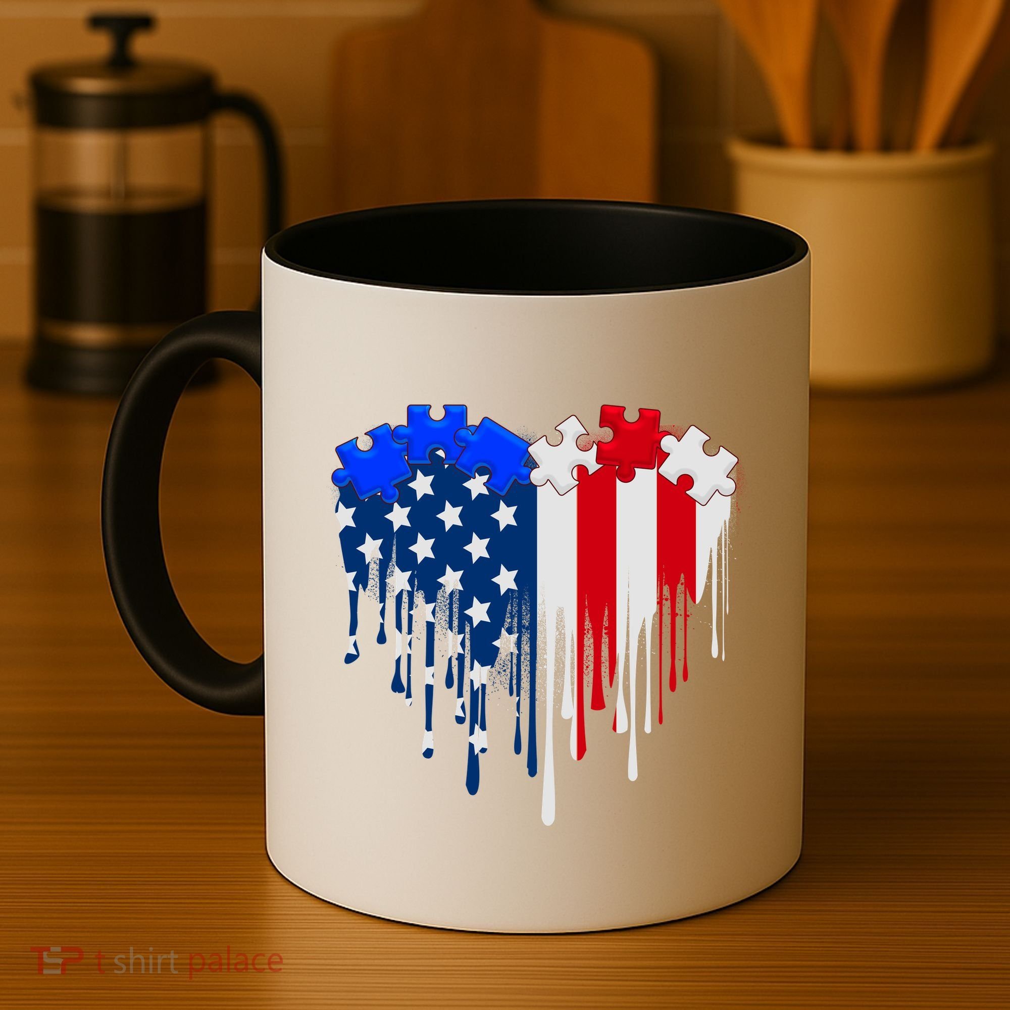 USA American Flag Puzzle Heart Coffee Mug