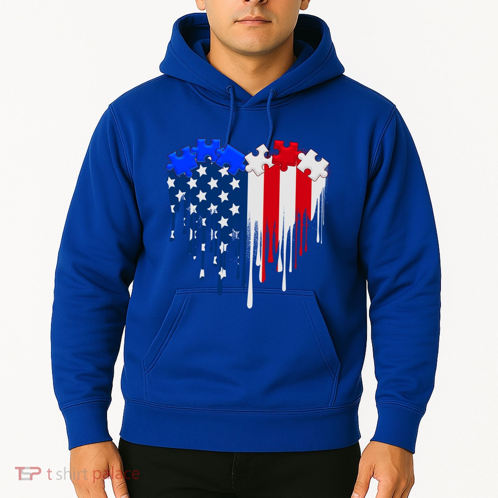 USA American Flag Puzzle Heart Hoodie