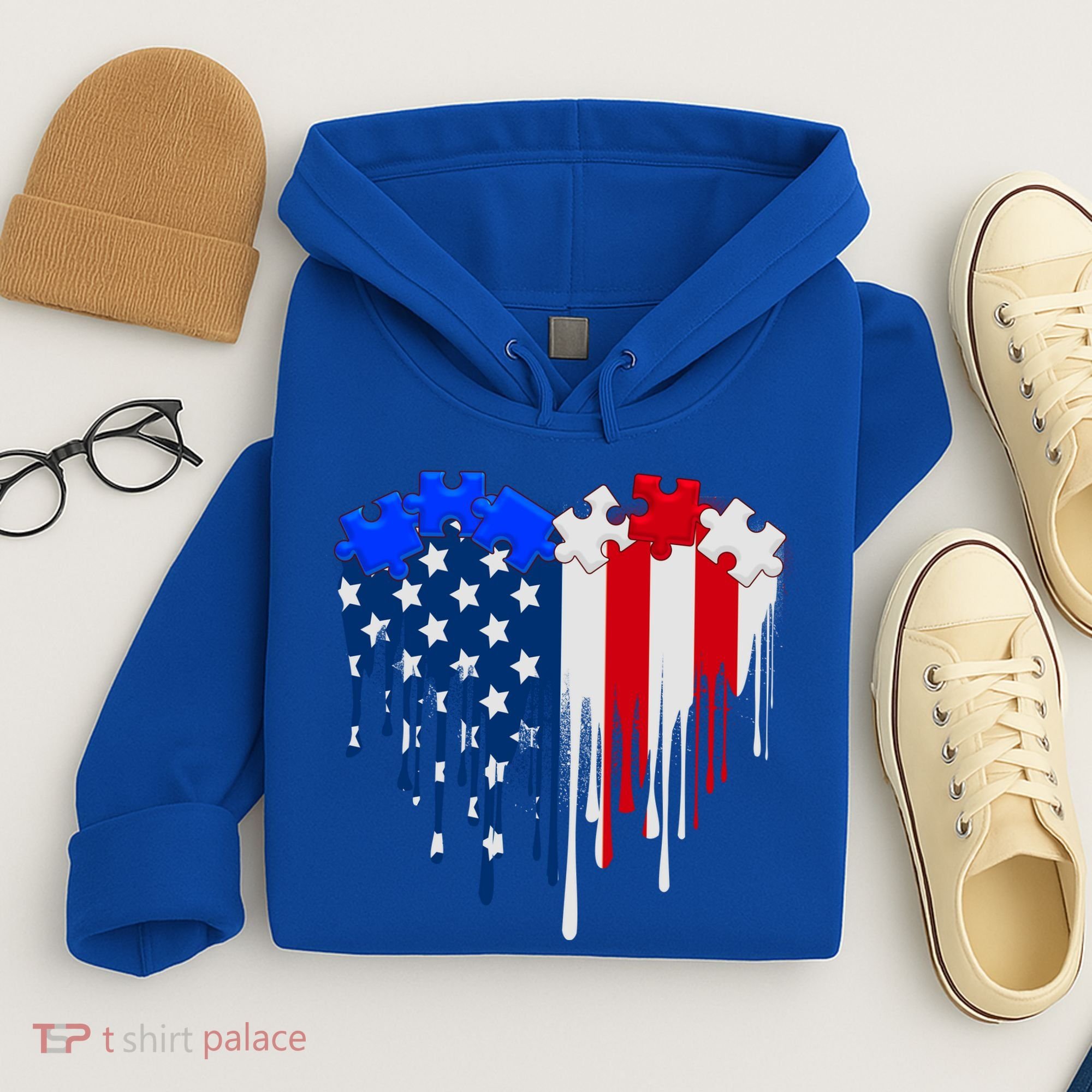 USA American Flag Puzzle Heart Hoodie