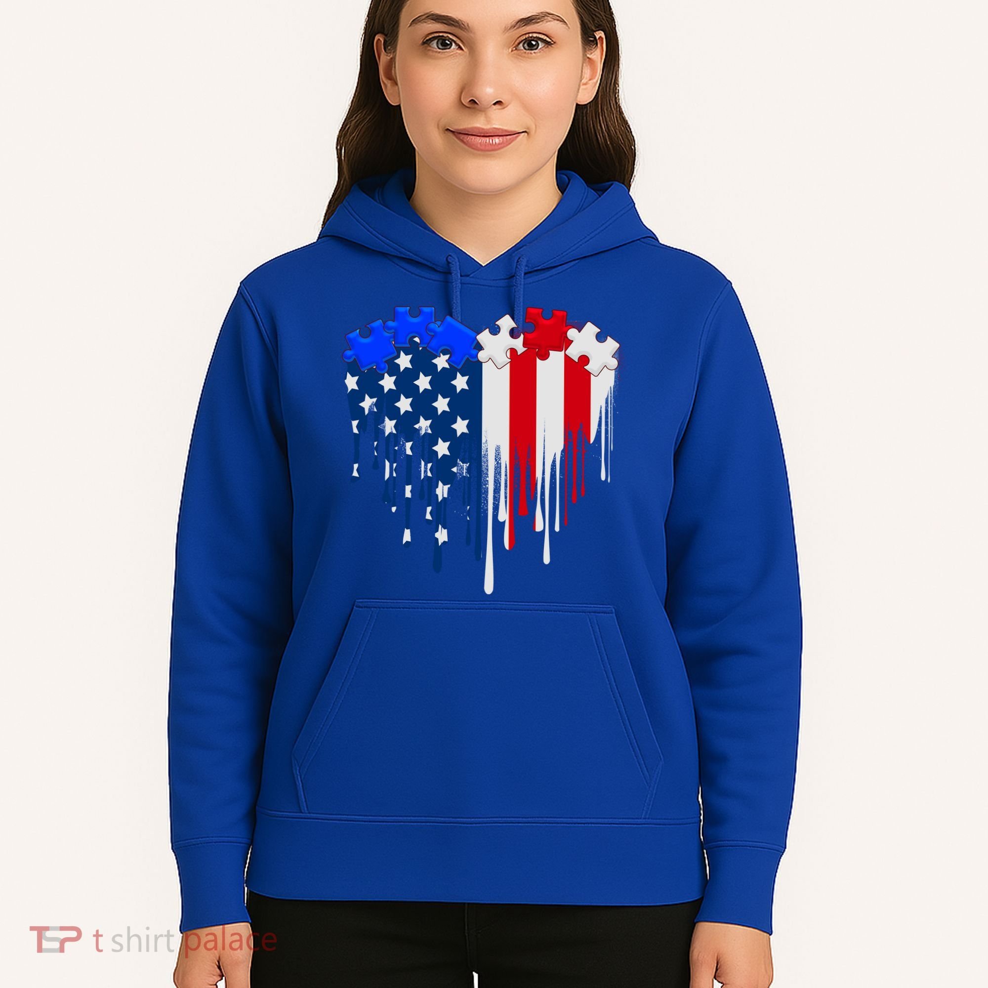 USA American Flag Puzzle Heart Hoodie