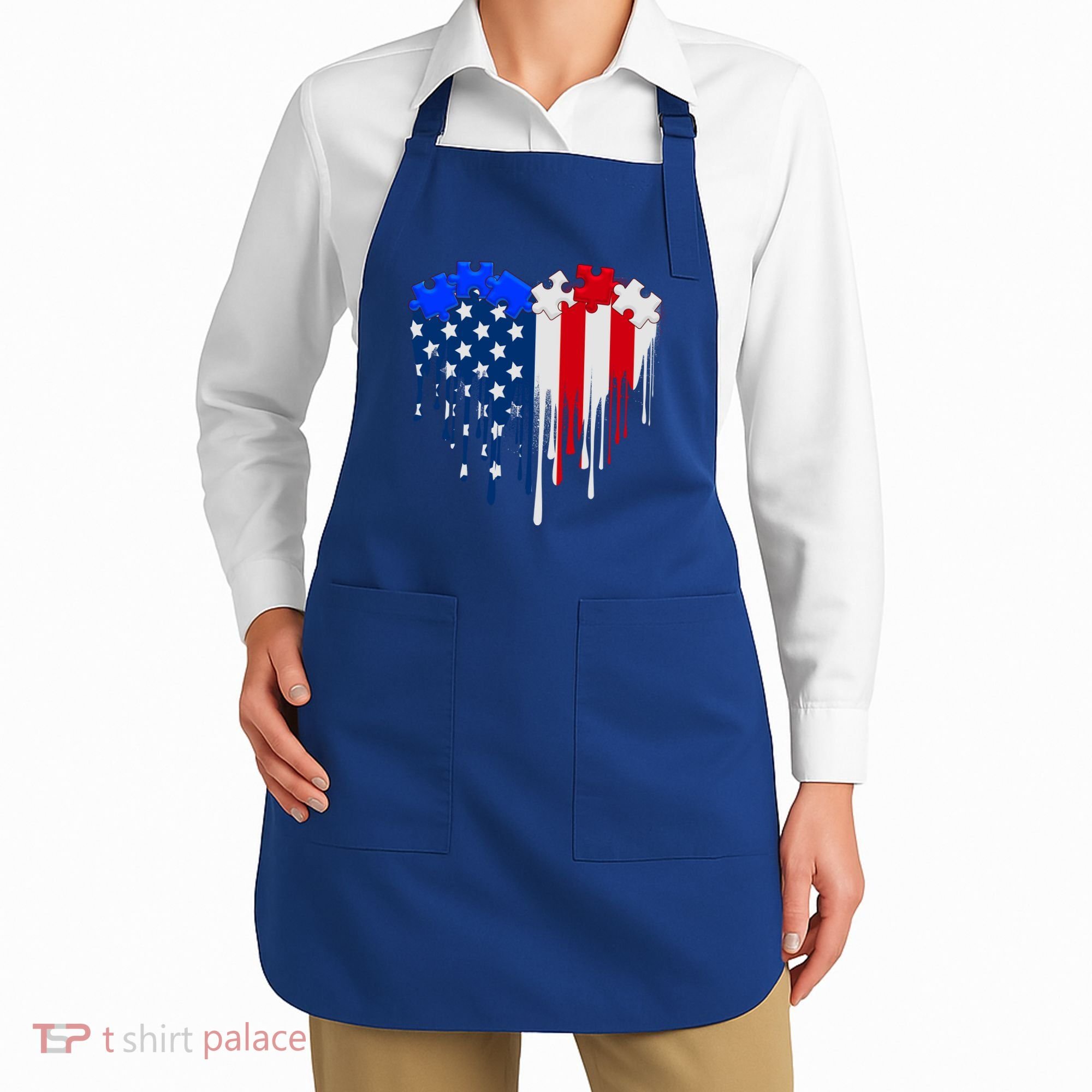 USA American Flag Puzzle Heart Apron