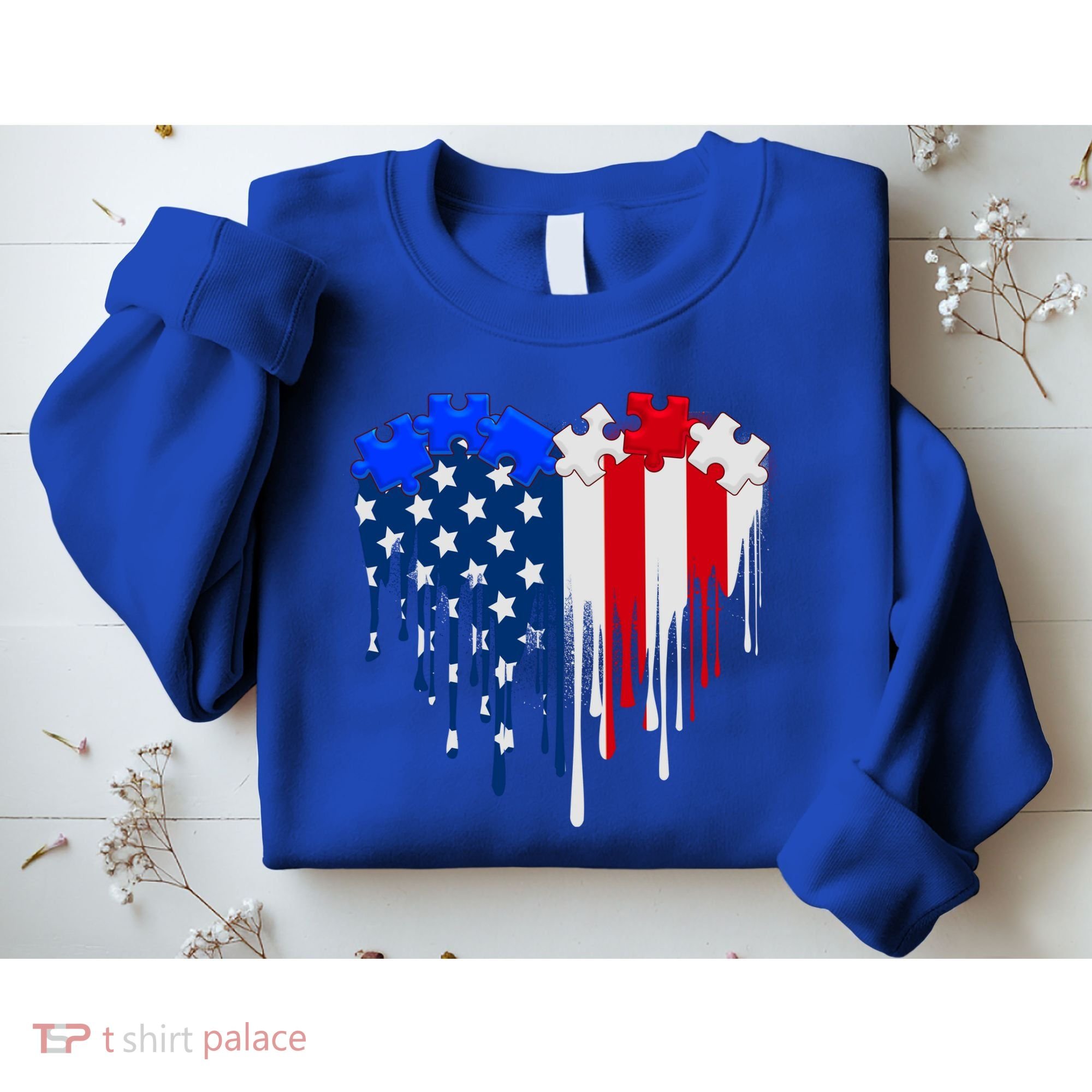 USA American Flag Puzzle Heart Sweatshirt