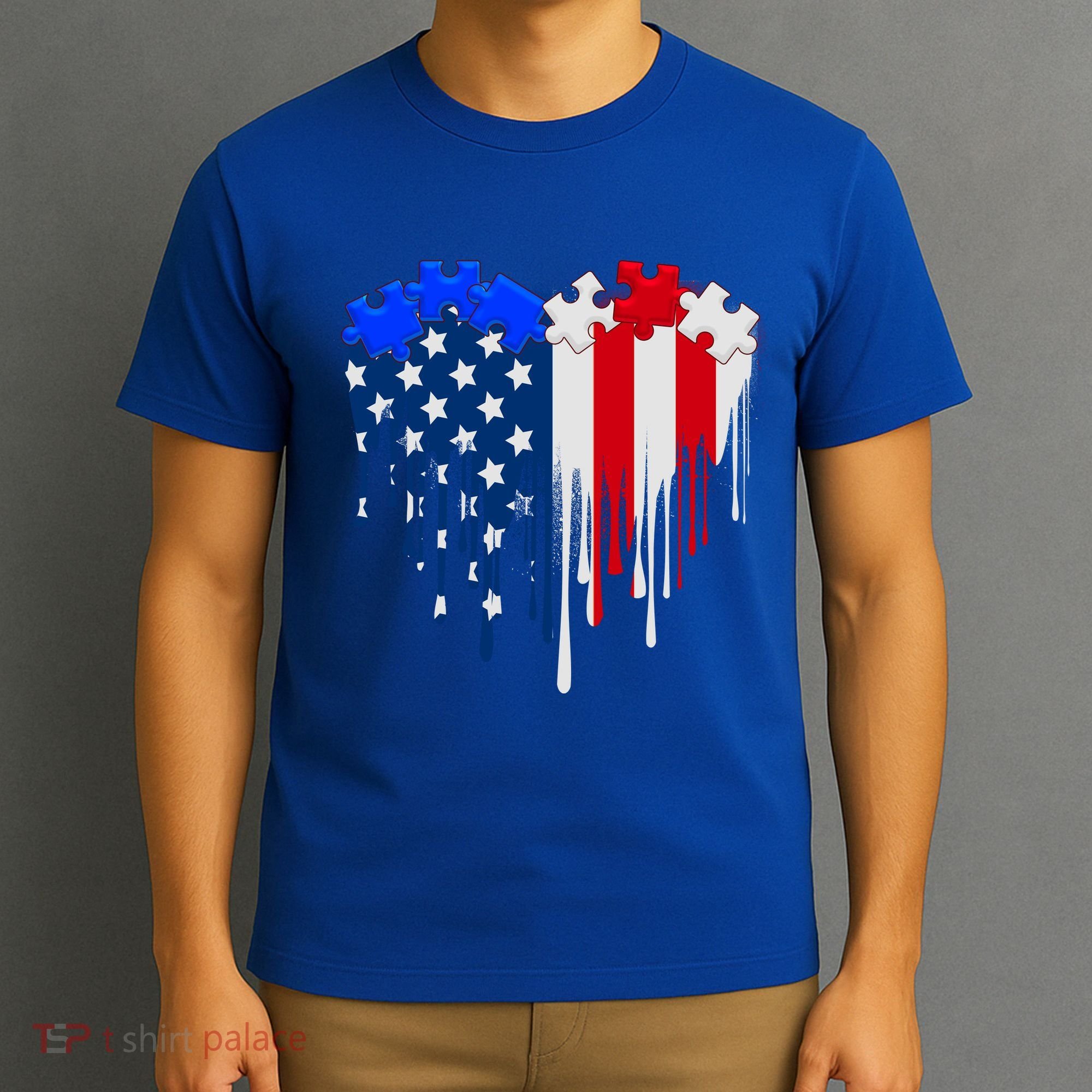 USA American Flag Puzzle Heart T-Shirt