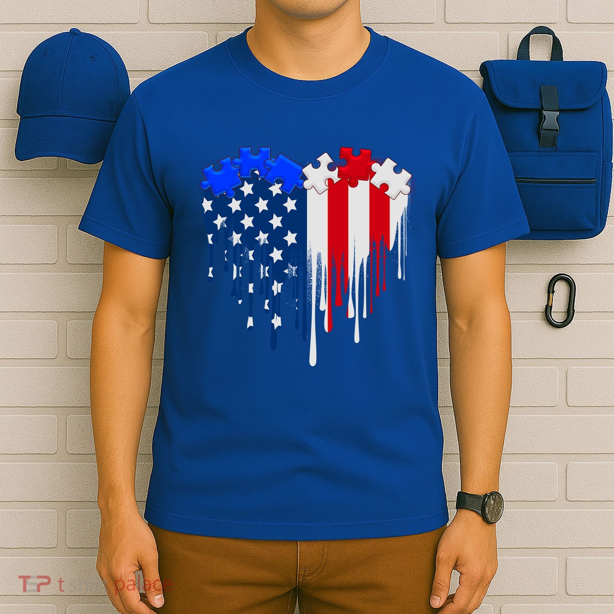 USA American Flag Puzzle Heart T-Shirt