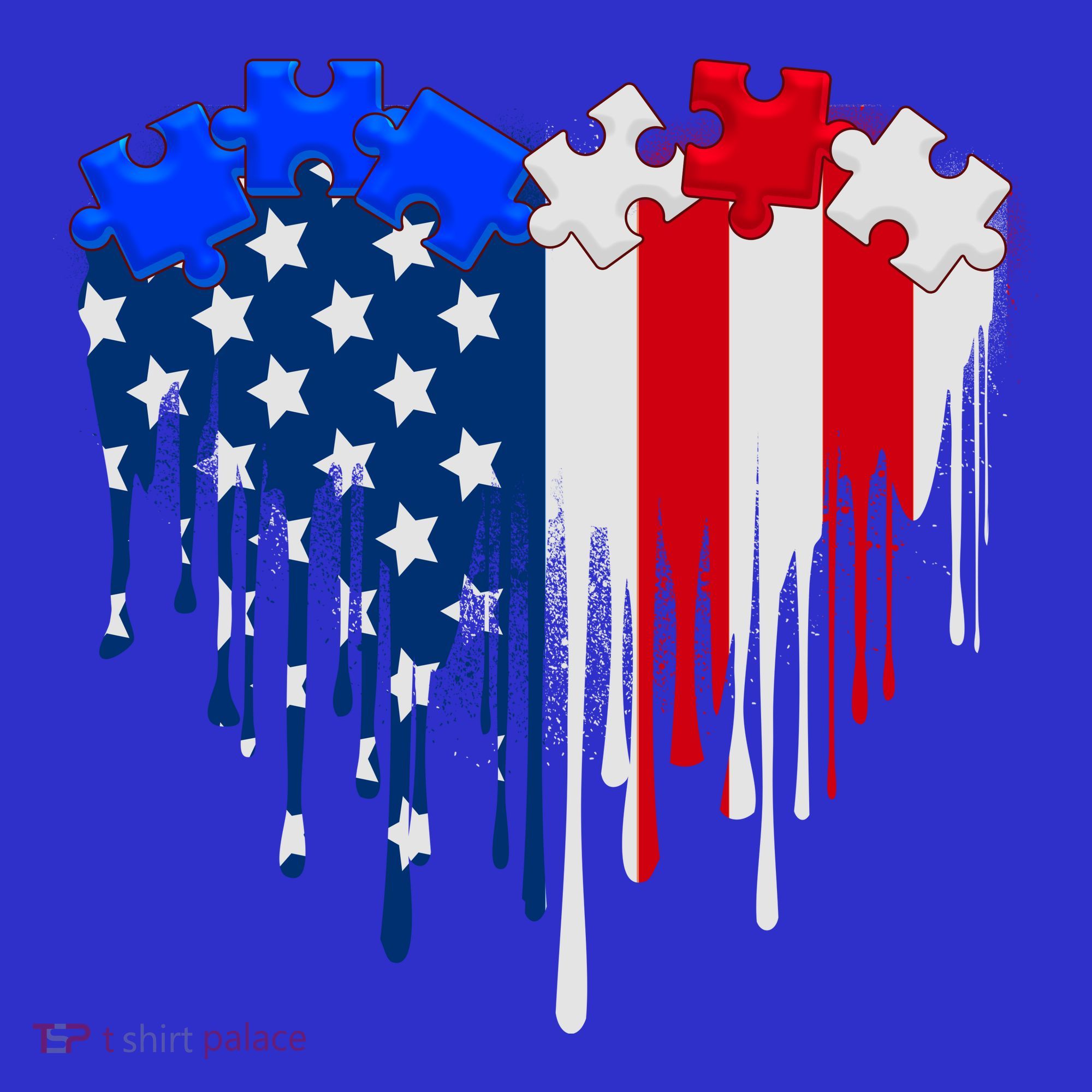 USA American Flag Puzzle Heart T-Shirt