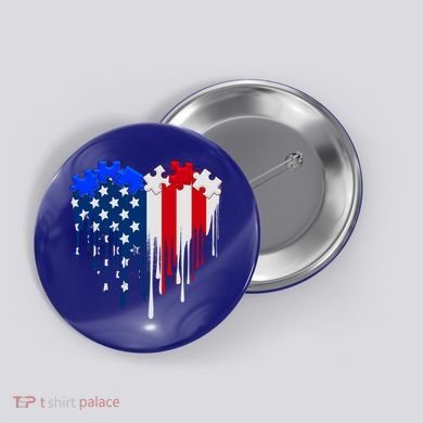 USA American Flag Puzzle Heart Button