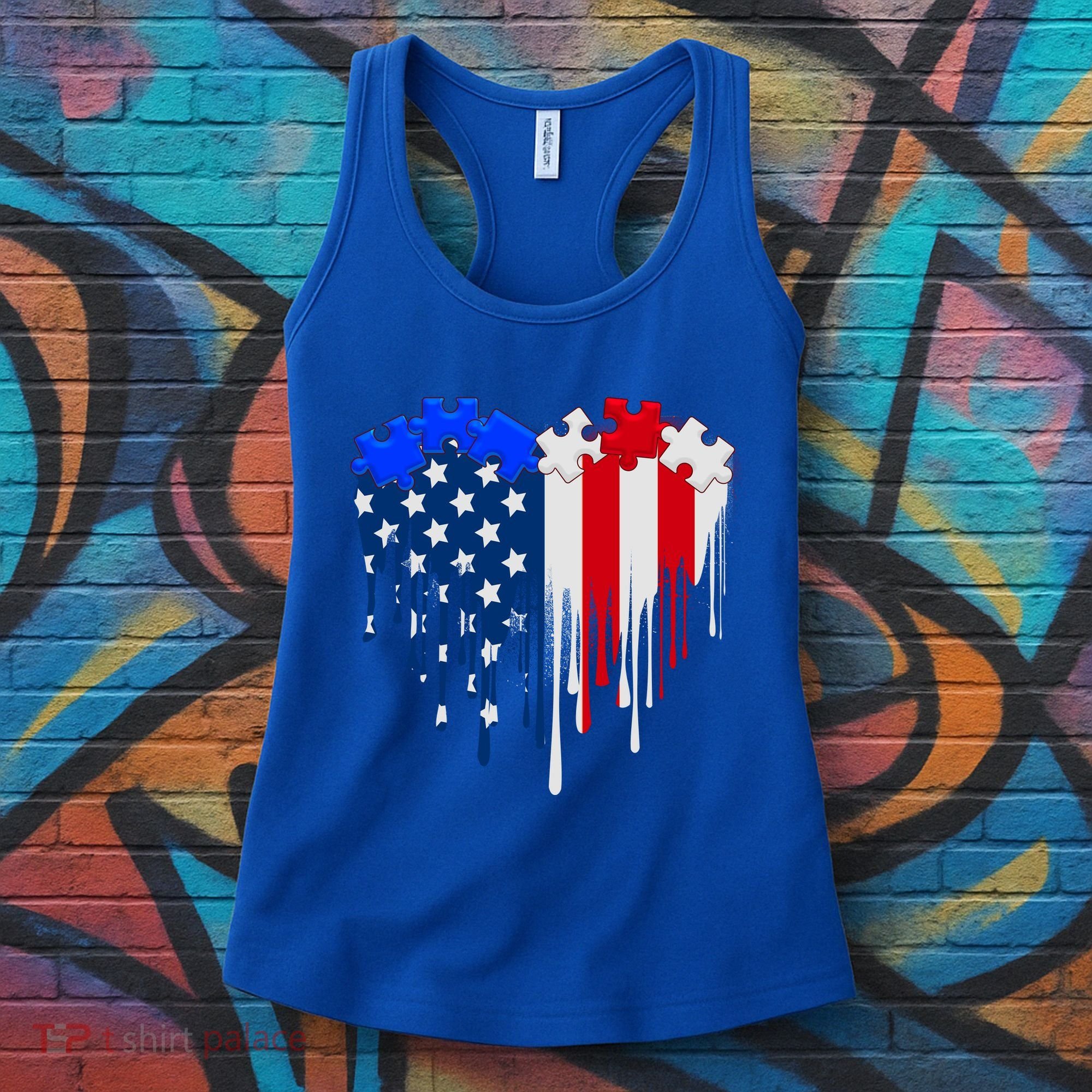 USA American Flag Puzzle Heart Women's Tank Top