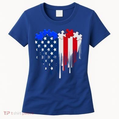 USA American Flag Puzzle Heart Women's T-Shirt