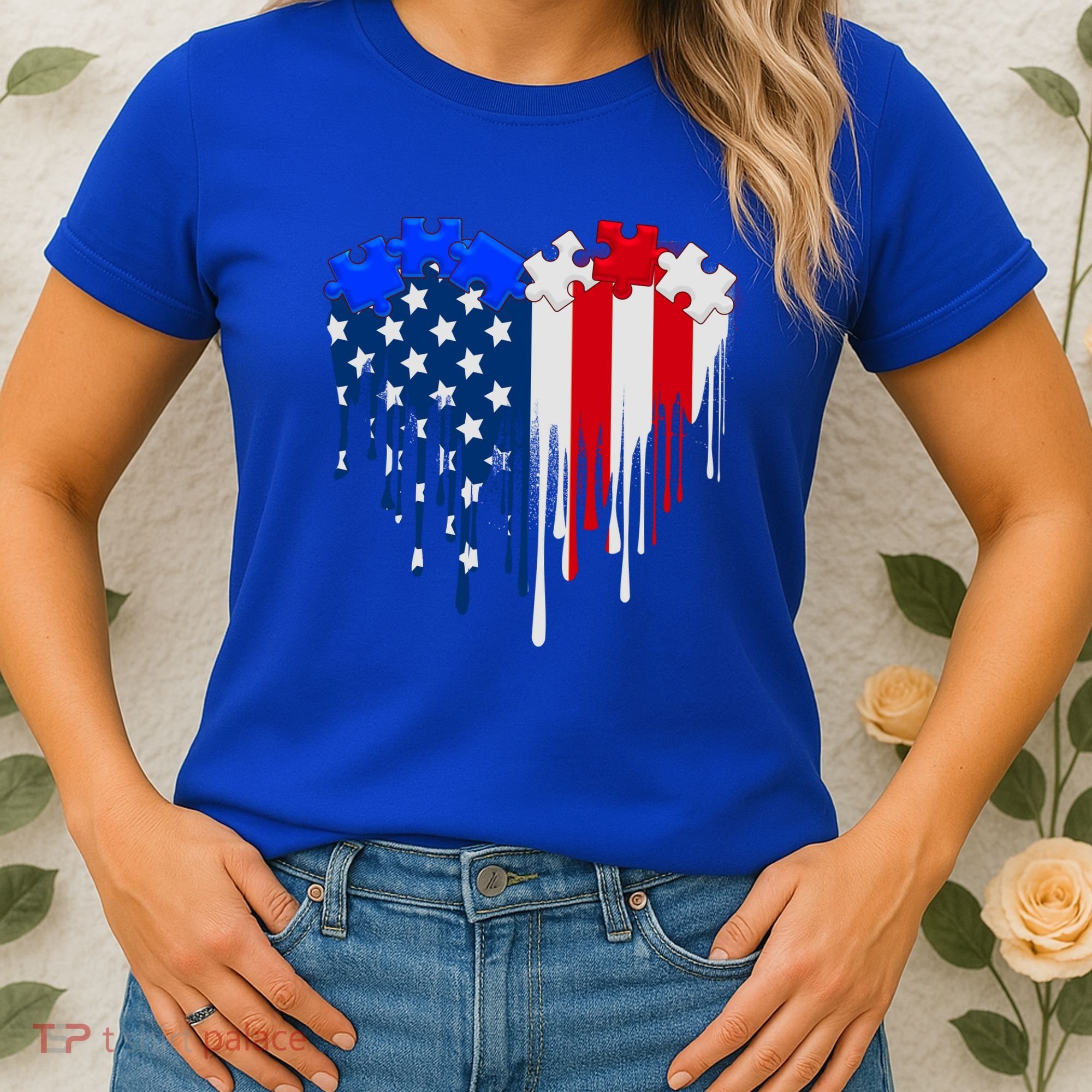 USA American Flag Puzzle Heart Women's T-Shirt
