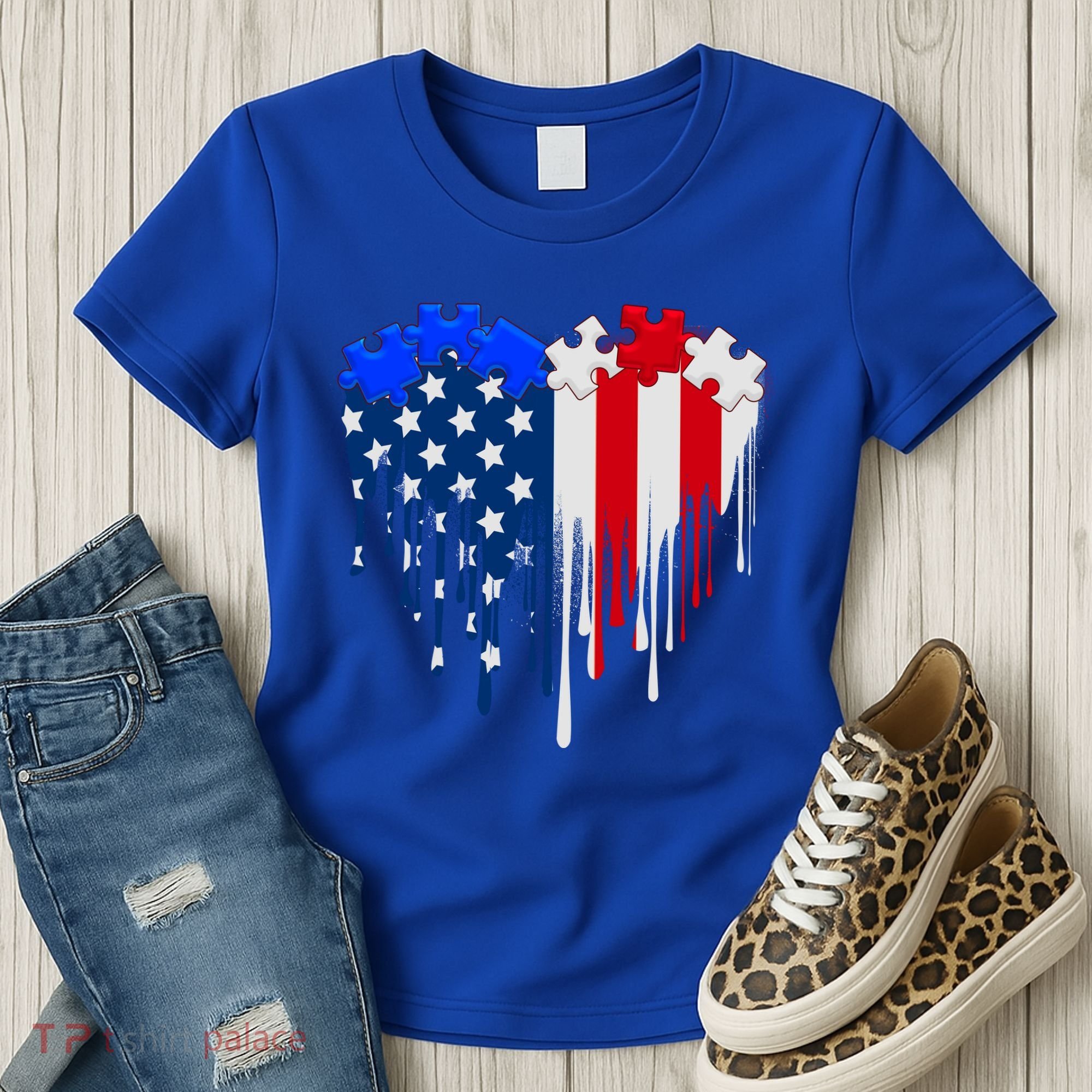 USA American Flag Puzzle Heart Women's T-Shirt