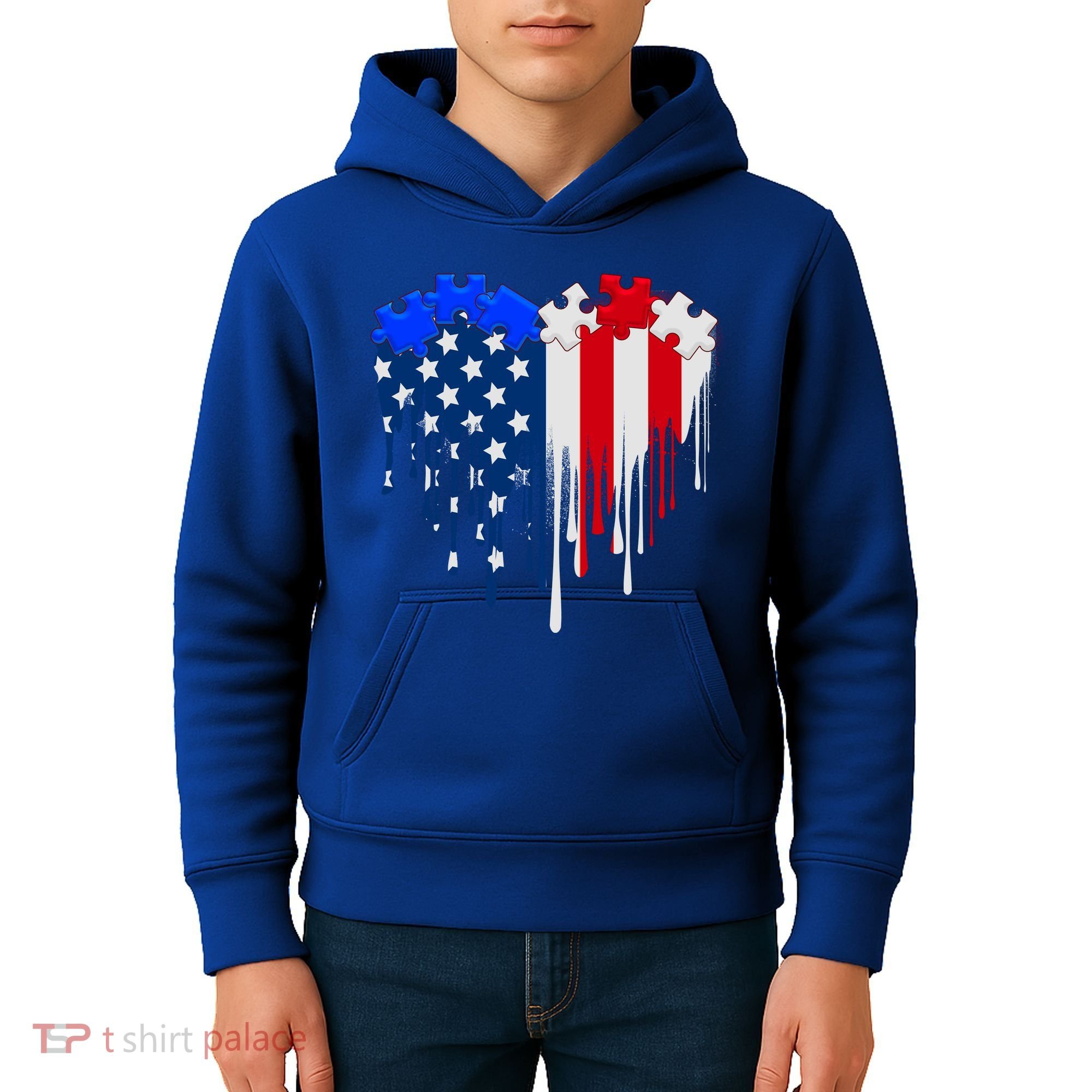 USA American Flag Puzzle Heart Kids Hoodie