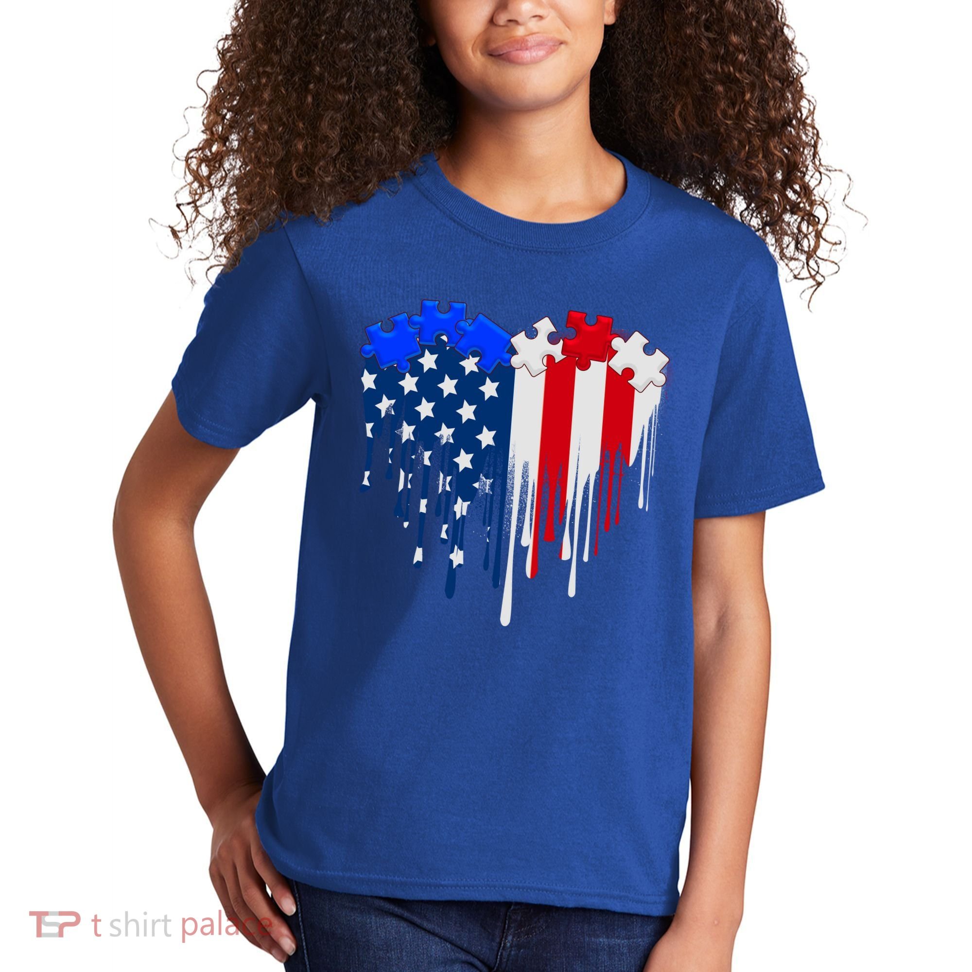 USA American Flag Puzzle Heart Kids T-Shirt