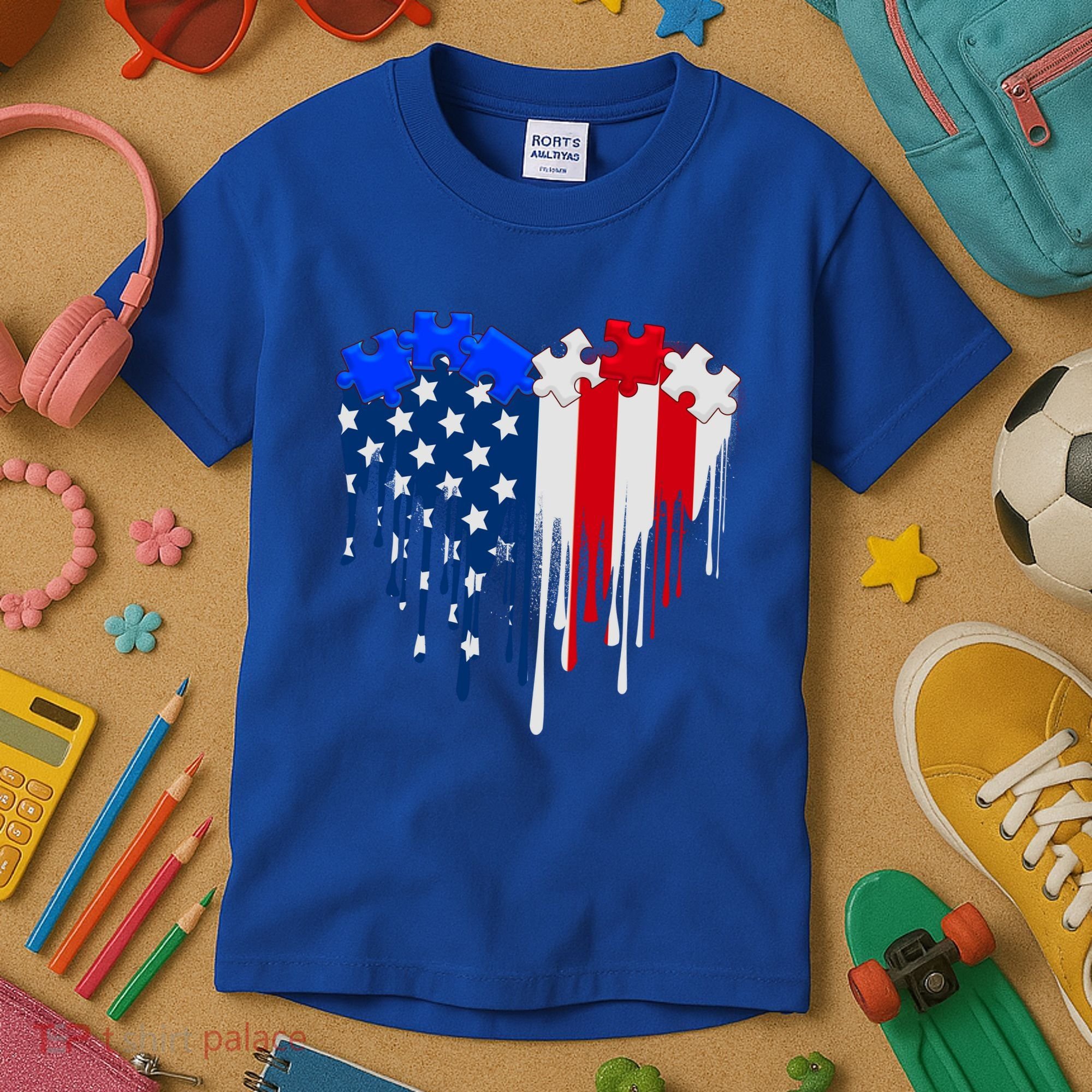 USA American Flag Puzzle Heart Kids T-Shirt
