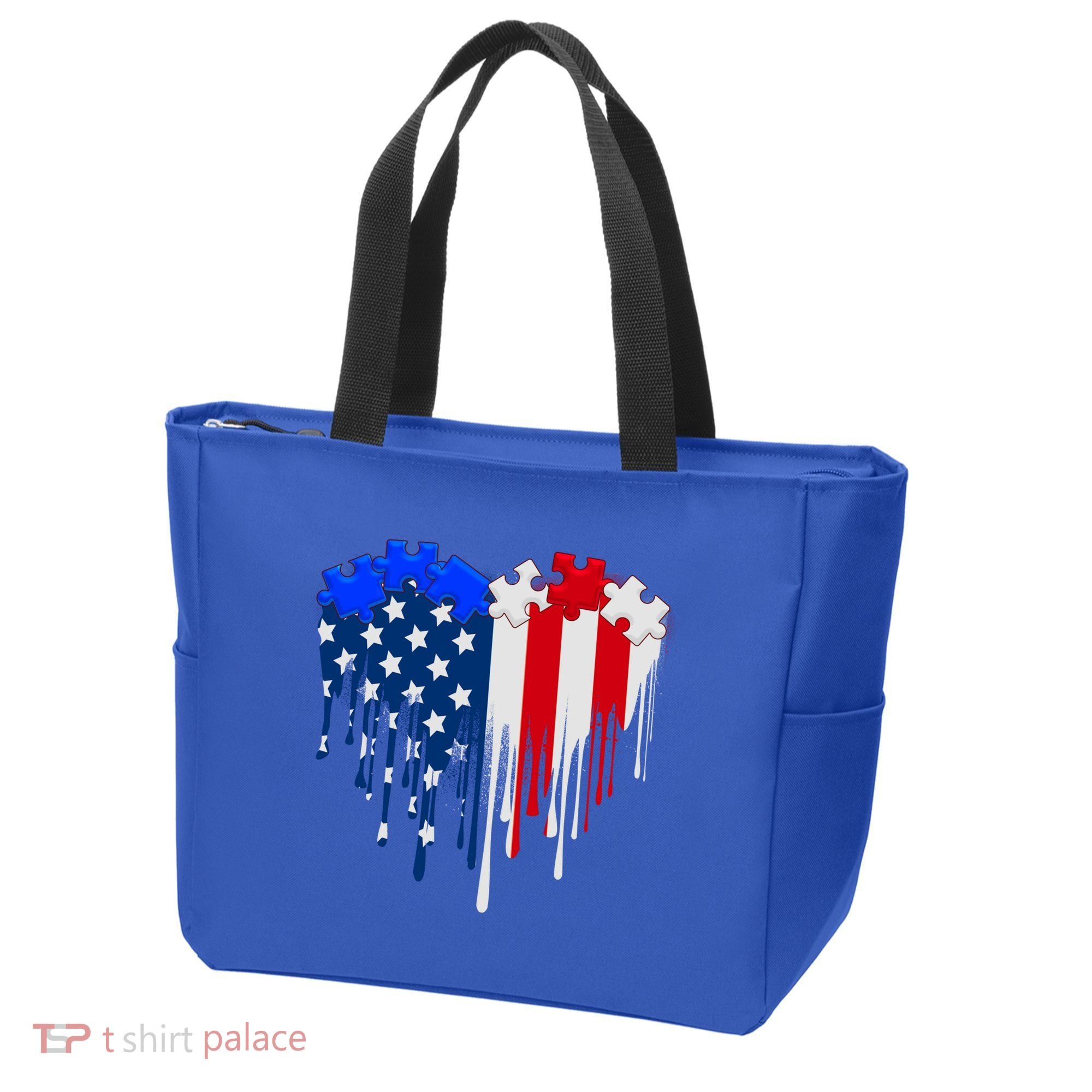 USA American Flag Puzzle Heart Tote Bag