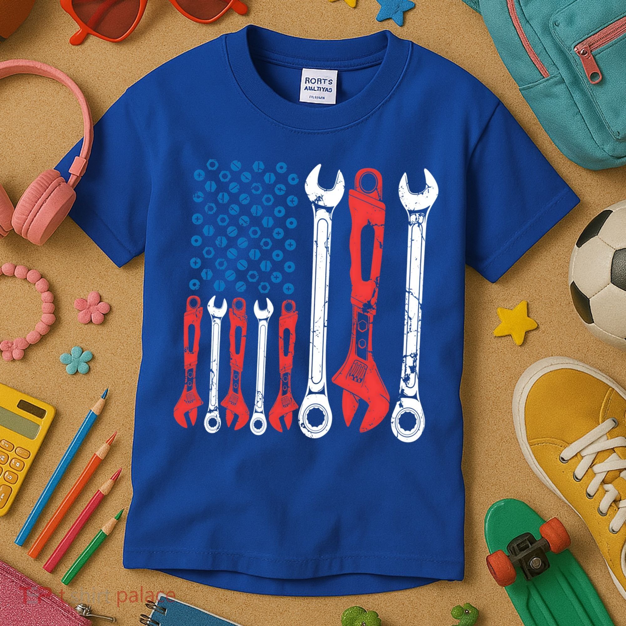 Usa American Flag Mechanic Gift Kids T-Shirt