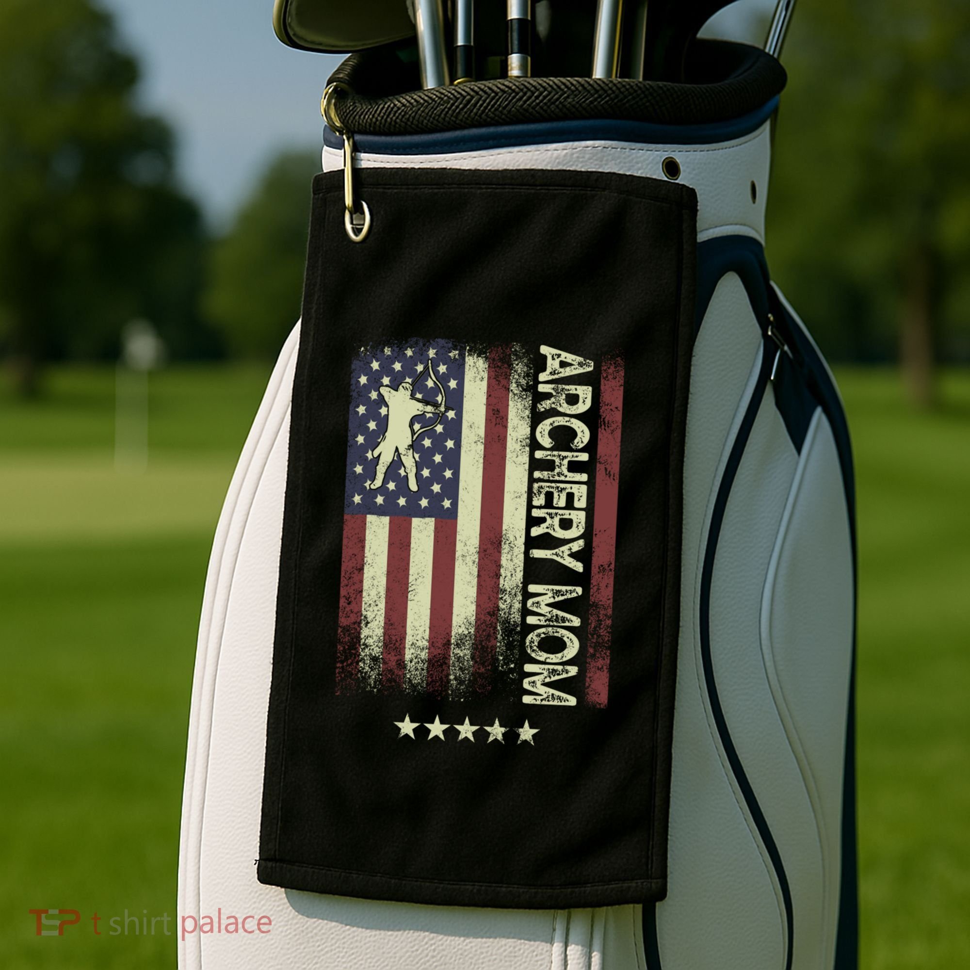 Usa American Flag Archery Mom Cute Gift Golf Towel