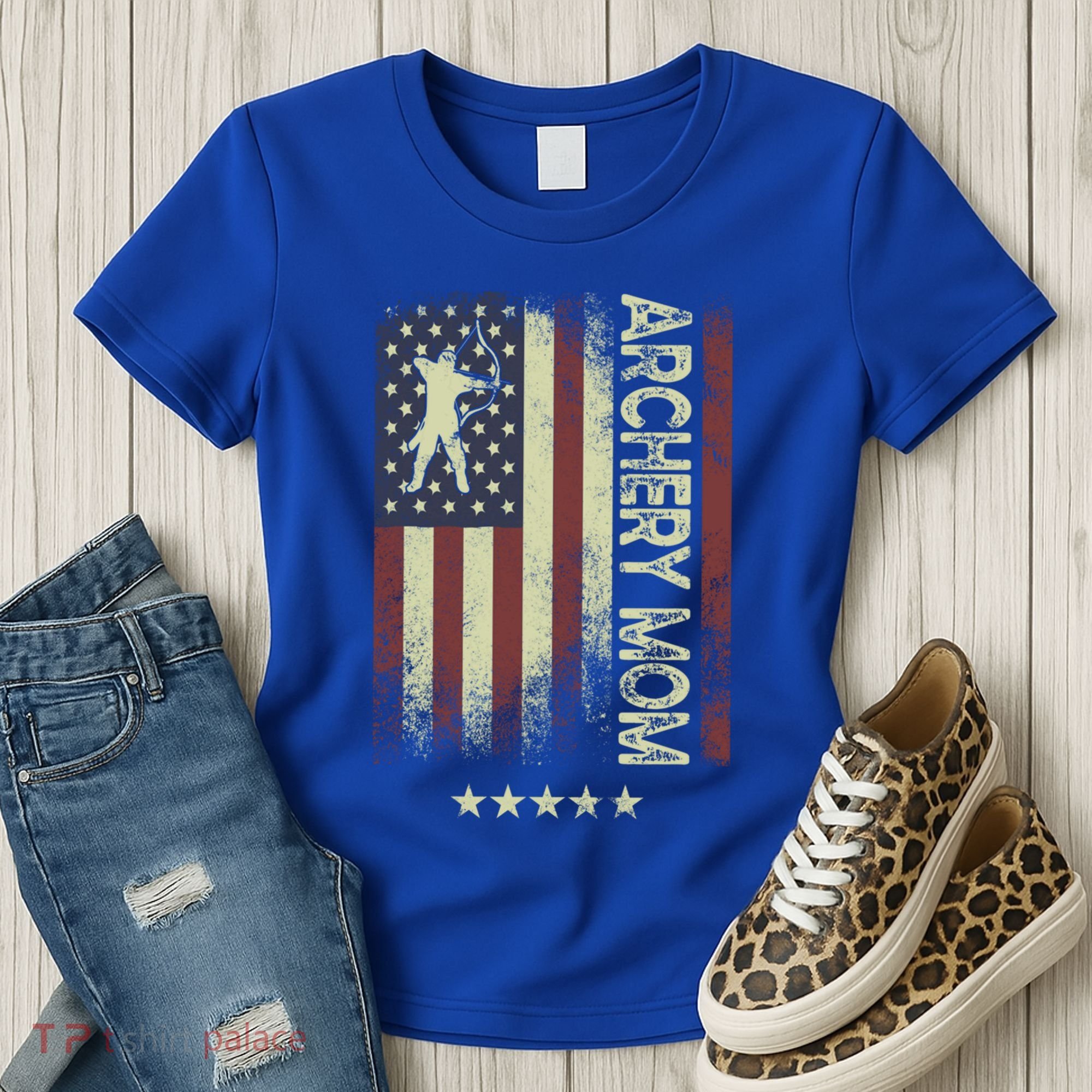 Usa American Flag Archery Mom Cute Gift Women's T-Shirt