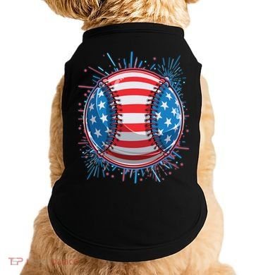 USA American Flag Firework Baseball Doggie Tank