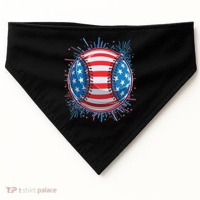 USA American Flag Firework Baseball USA-Made Doggie Bandana