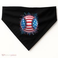 USA American Flag Firework Baseball USA-Made Doggie Bandana thumb 0
