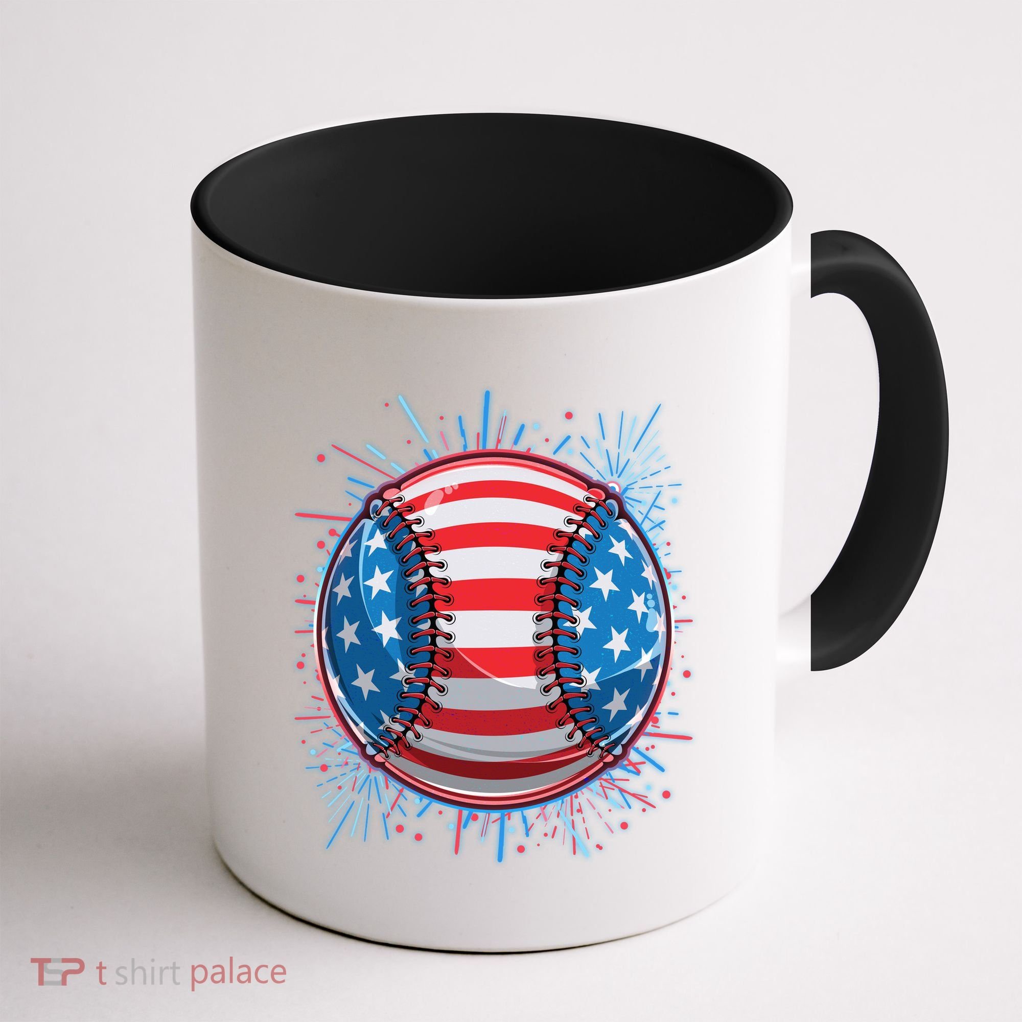 USA American Flag Firework Baseball Coffee Mug