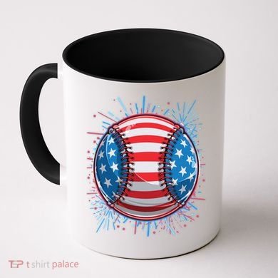 USA American Flag Firework Baseball Coffee Mug