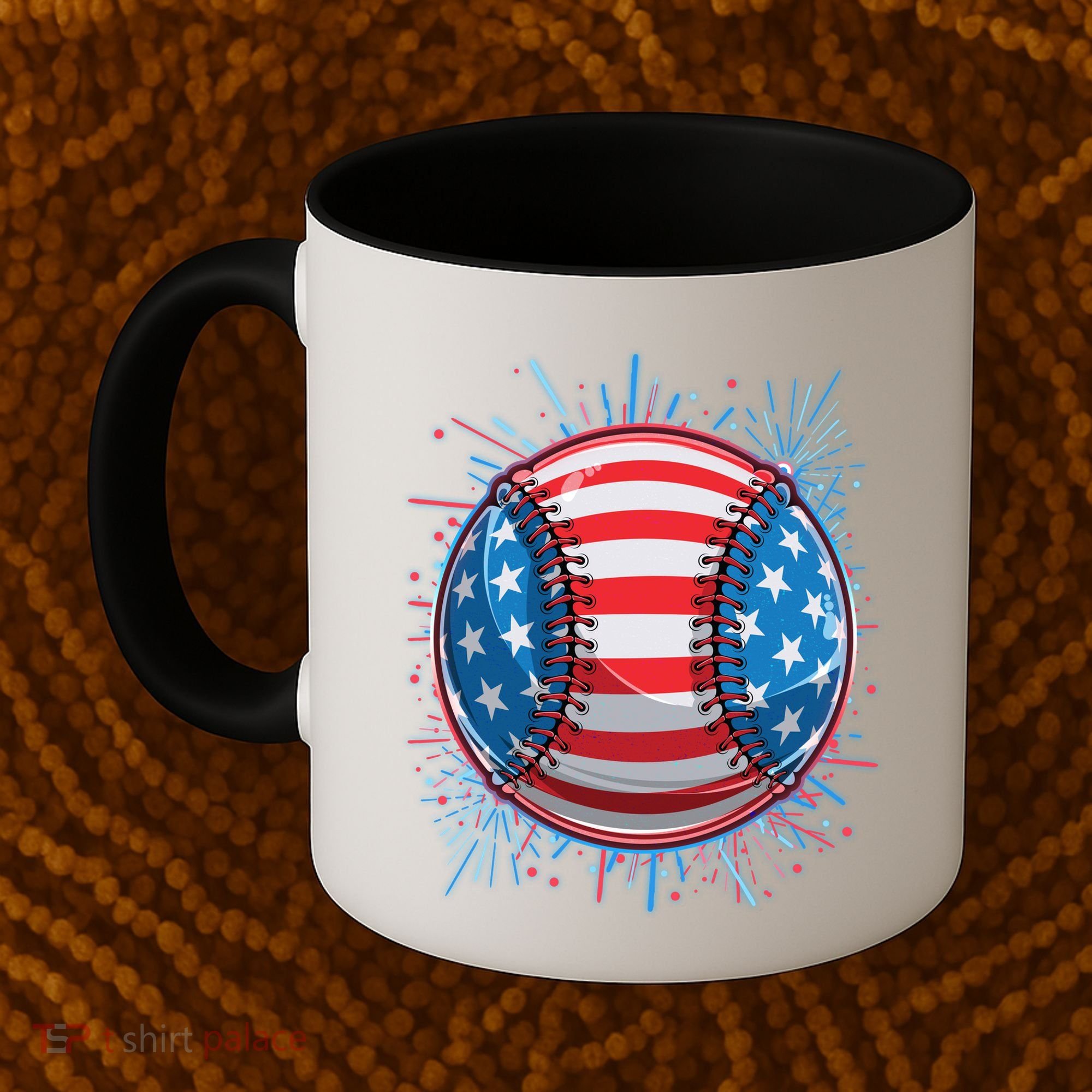 USA American Flag Firework Baseball Coffee Mug