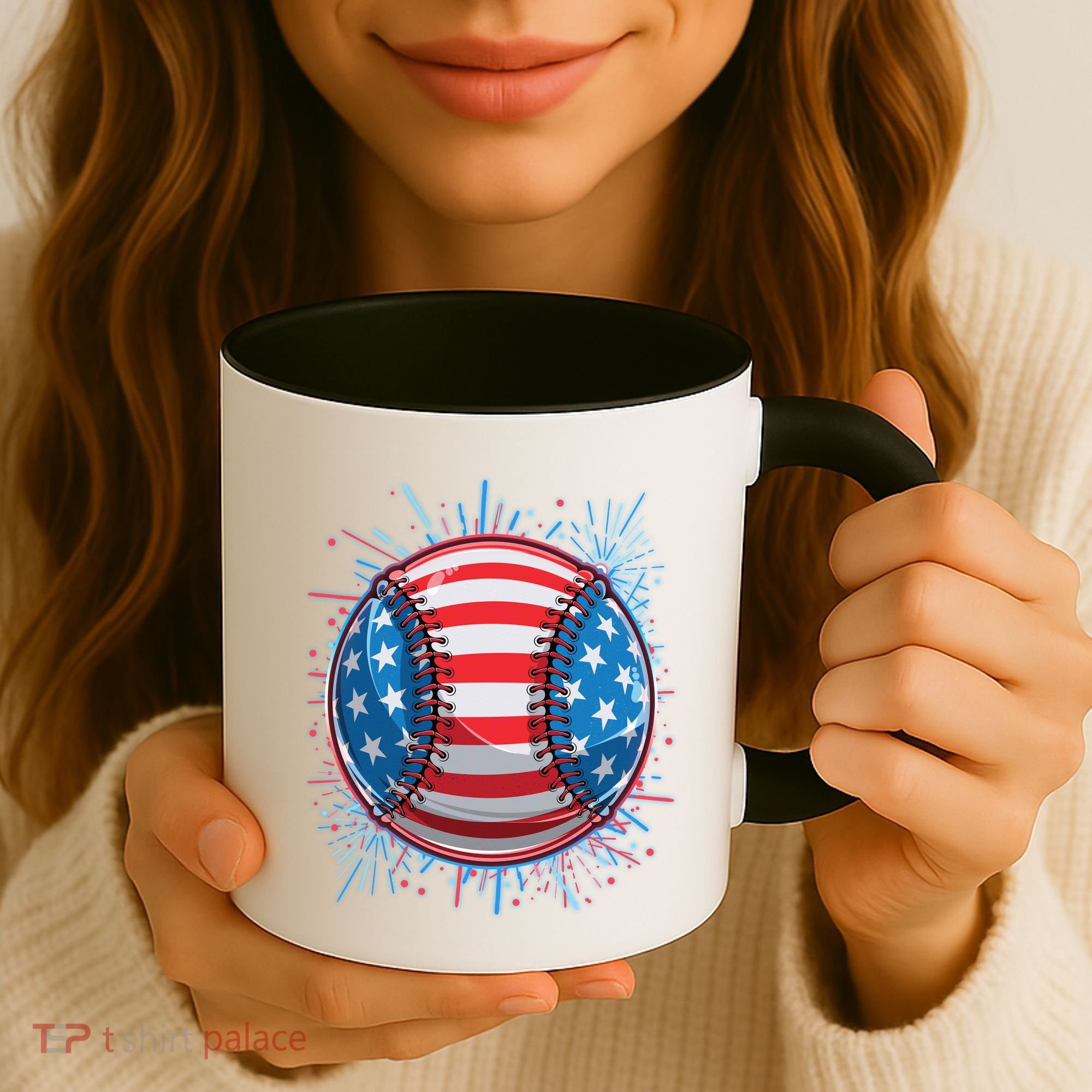 USA American Flag Firework Baseball Coffee Mug