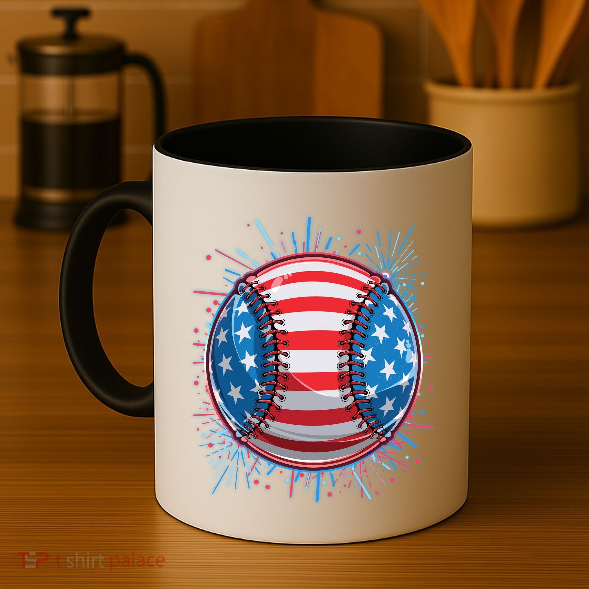 USA American Flag Firework Baseball Coffee Mug
