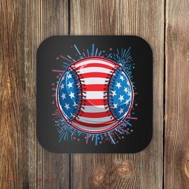 USA American Flag Firework Baseball Coaster