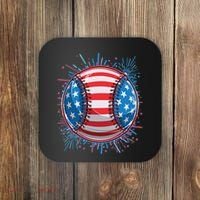 USA American Flag Firework Baseball Coaster thumb 0