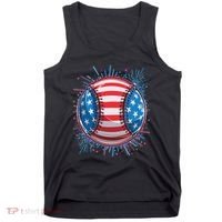 USA American Flag Firework Baseball Tank Top thumb 0