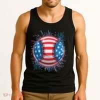 USA American Flag Firework Baseball Tank Top thumb 3