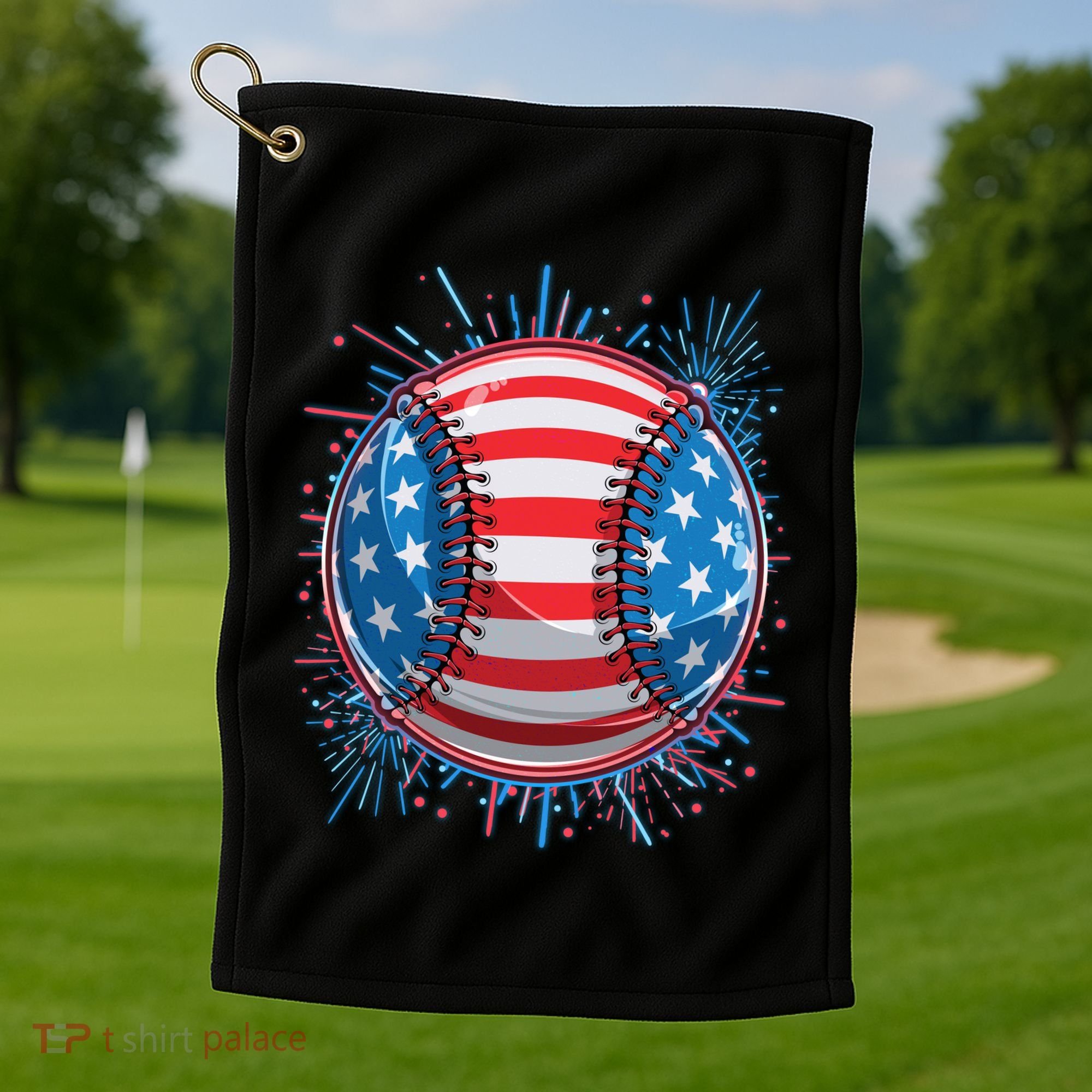 USA American Flag Firework Baseball Golf Towel