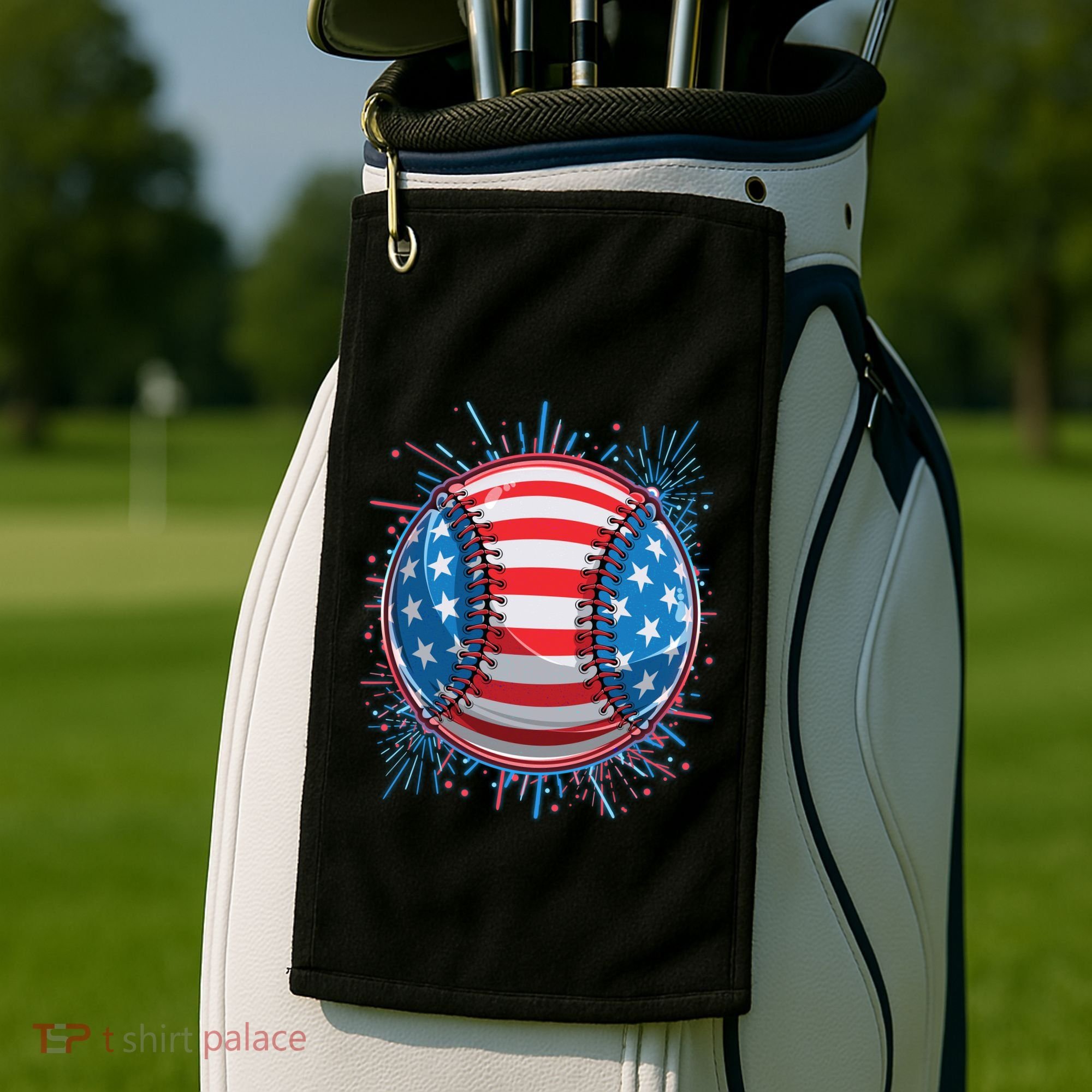 USA American Flag Firework Baseball Golf Towel