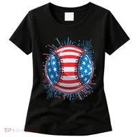 USA American Flag Firework Baseball Women's T-Shirt thumb 0