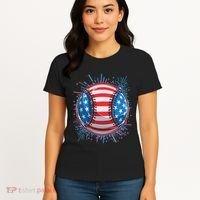 USA American Flag Firework Baseball Women's T-Shirt thumb 4